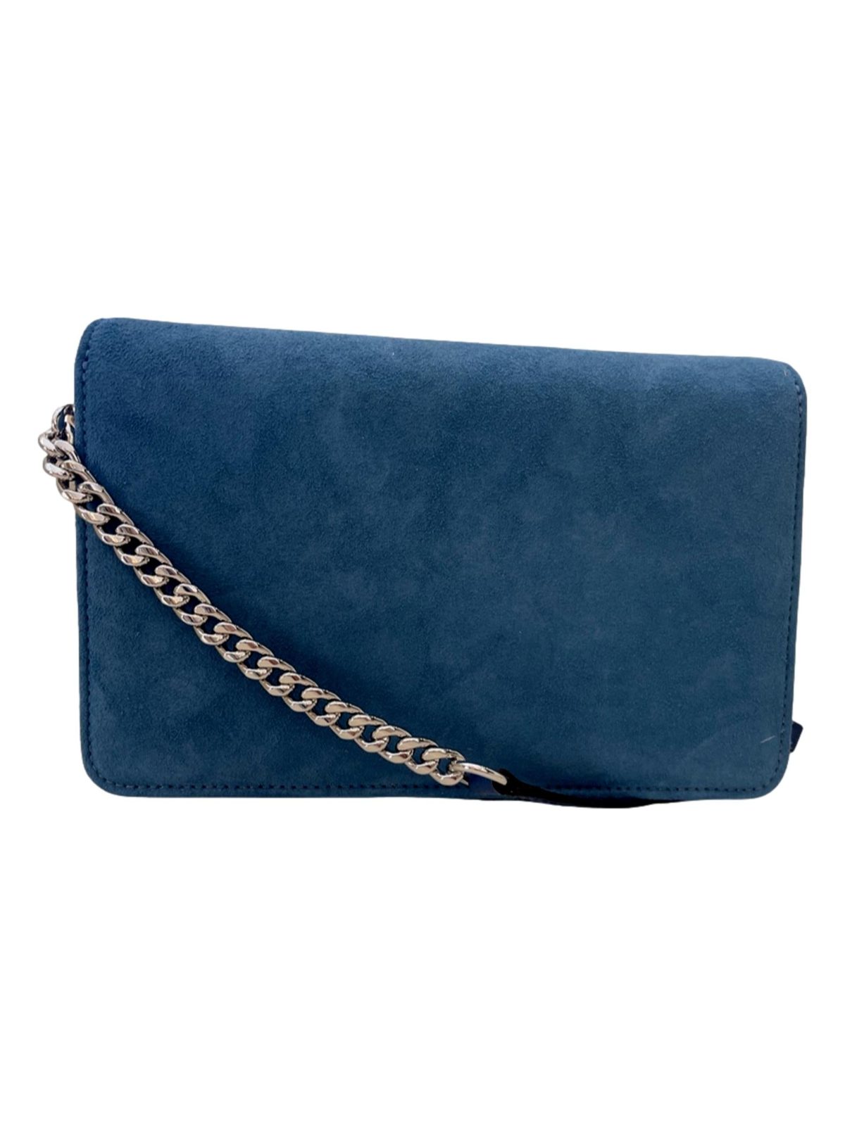 Jimmy Choo Kalina Parrot Blue Suede Crystal CHOO Chain Wallet