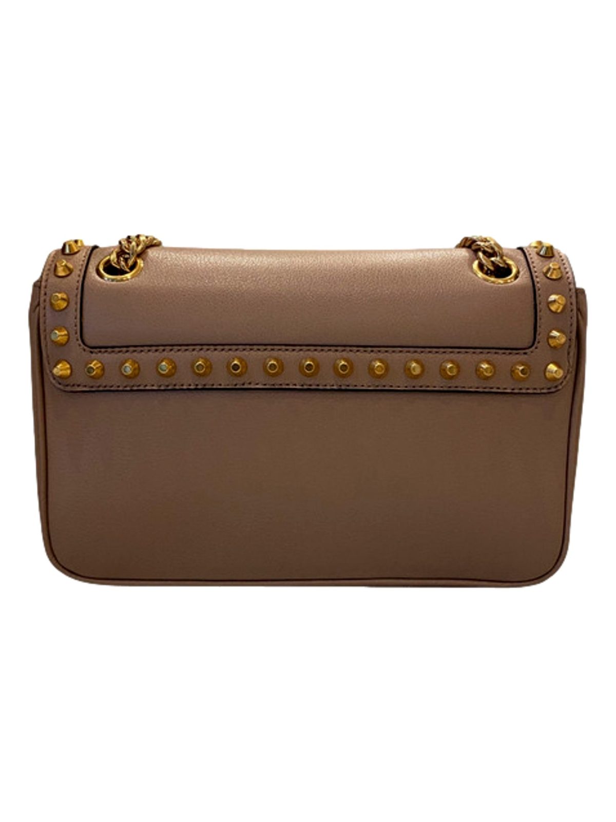 Prada Pattina Glace Calf Leather Cammeo Beige Gold Studded Bag