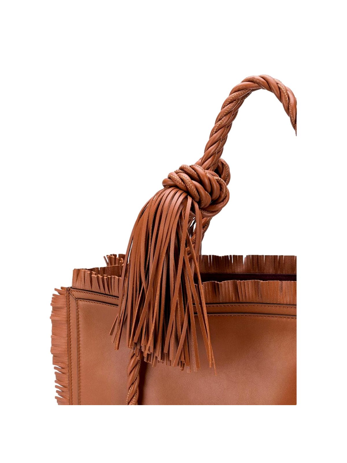 Valentino Garavani The Rope Large Fringe Brown Leather Tote Bag