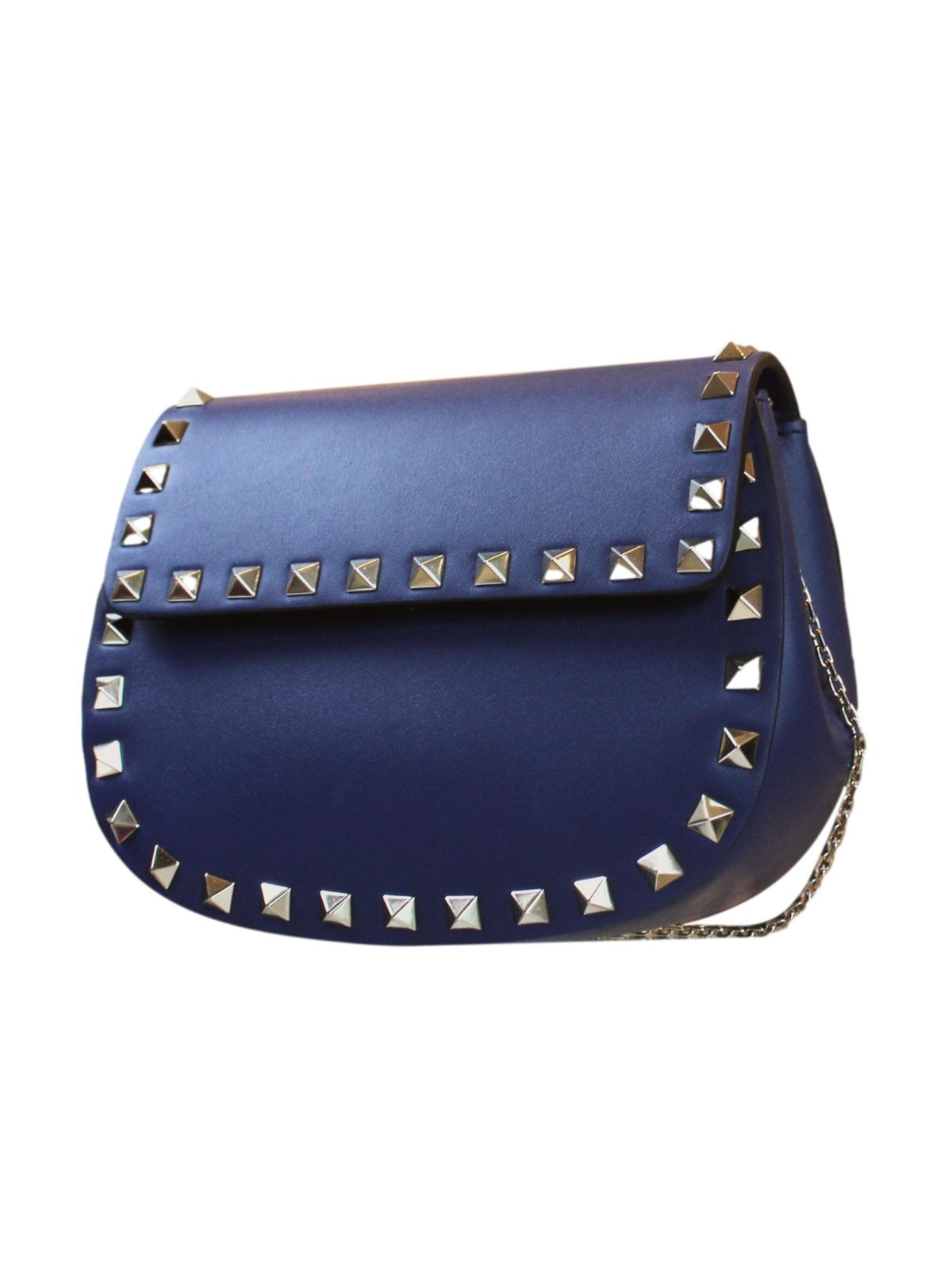 Valentino Garavani Rockstud Blue Leather Small Chain Crossbody Bag