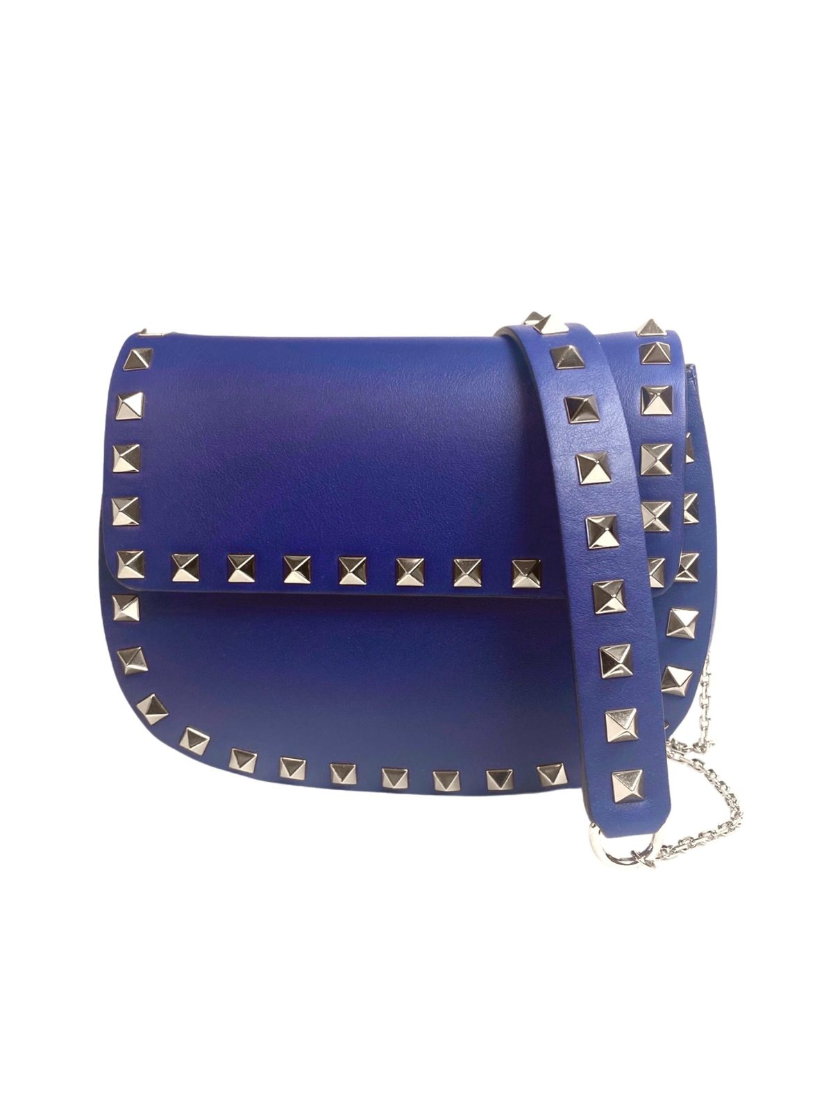 Valentino Garavani Rockstud Blue Leather Small Chain Crossbody Bag