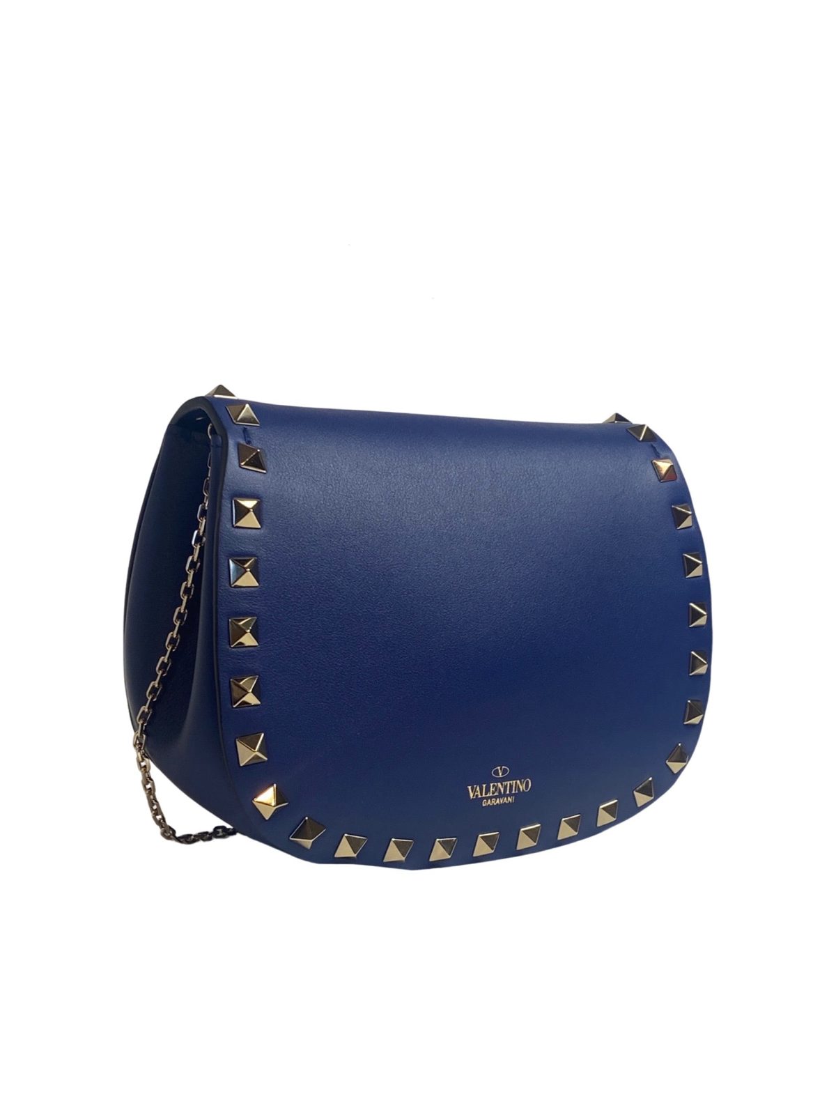 Valentino Garavani Rockstud Blue Leather Small Chain Crossbody Bag