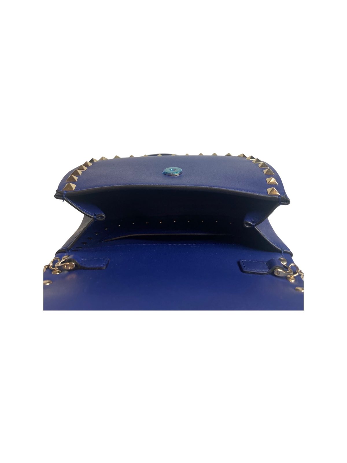 Valentino Garavani Rockstud Blue Leather Small Chain Crossbody Bag