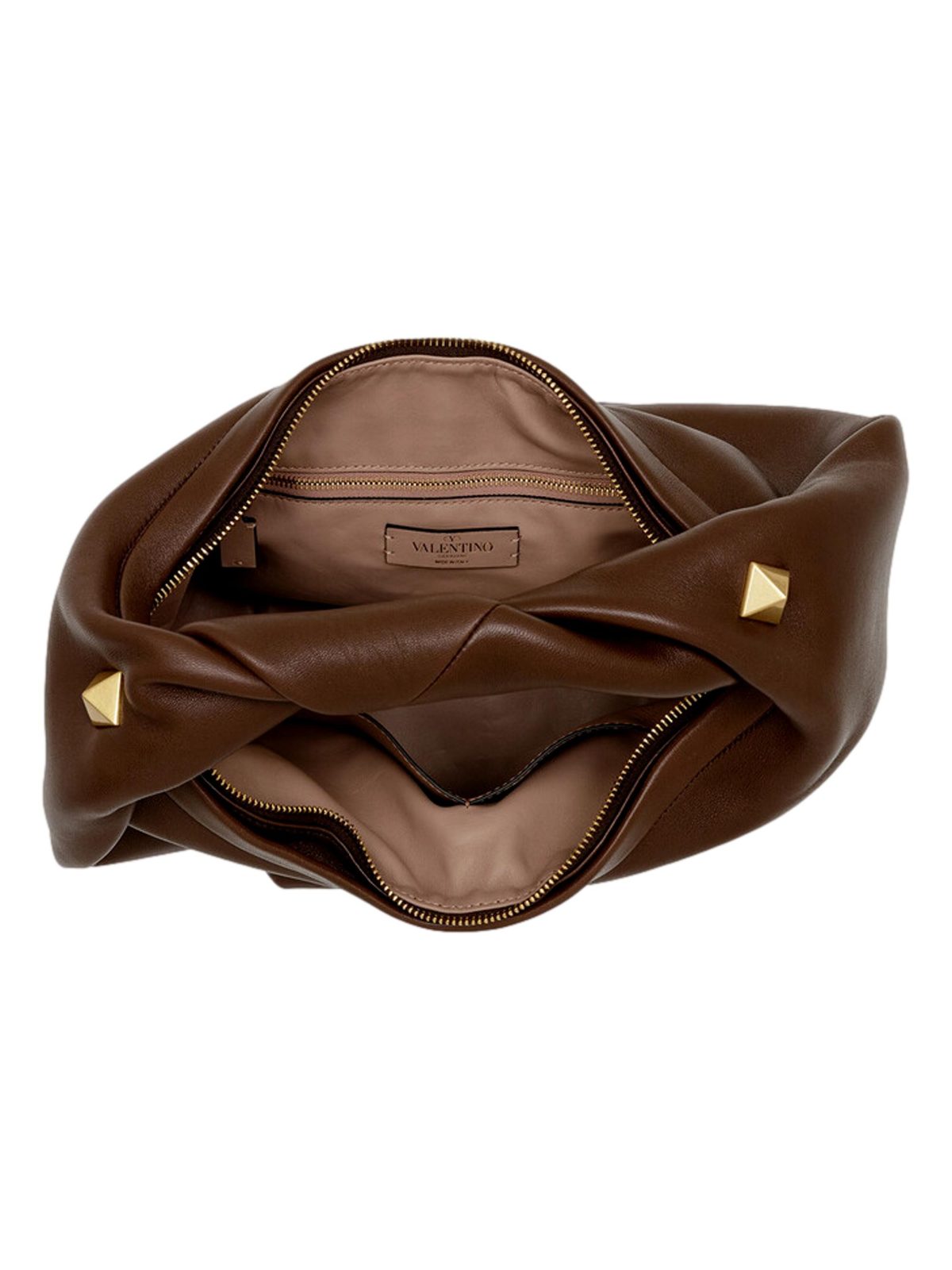Valentino Garavani Roman Stud Brown Leather Large Hobo Shoulder Bag