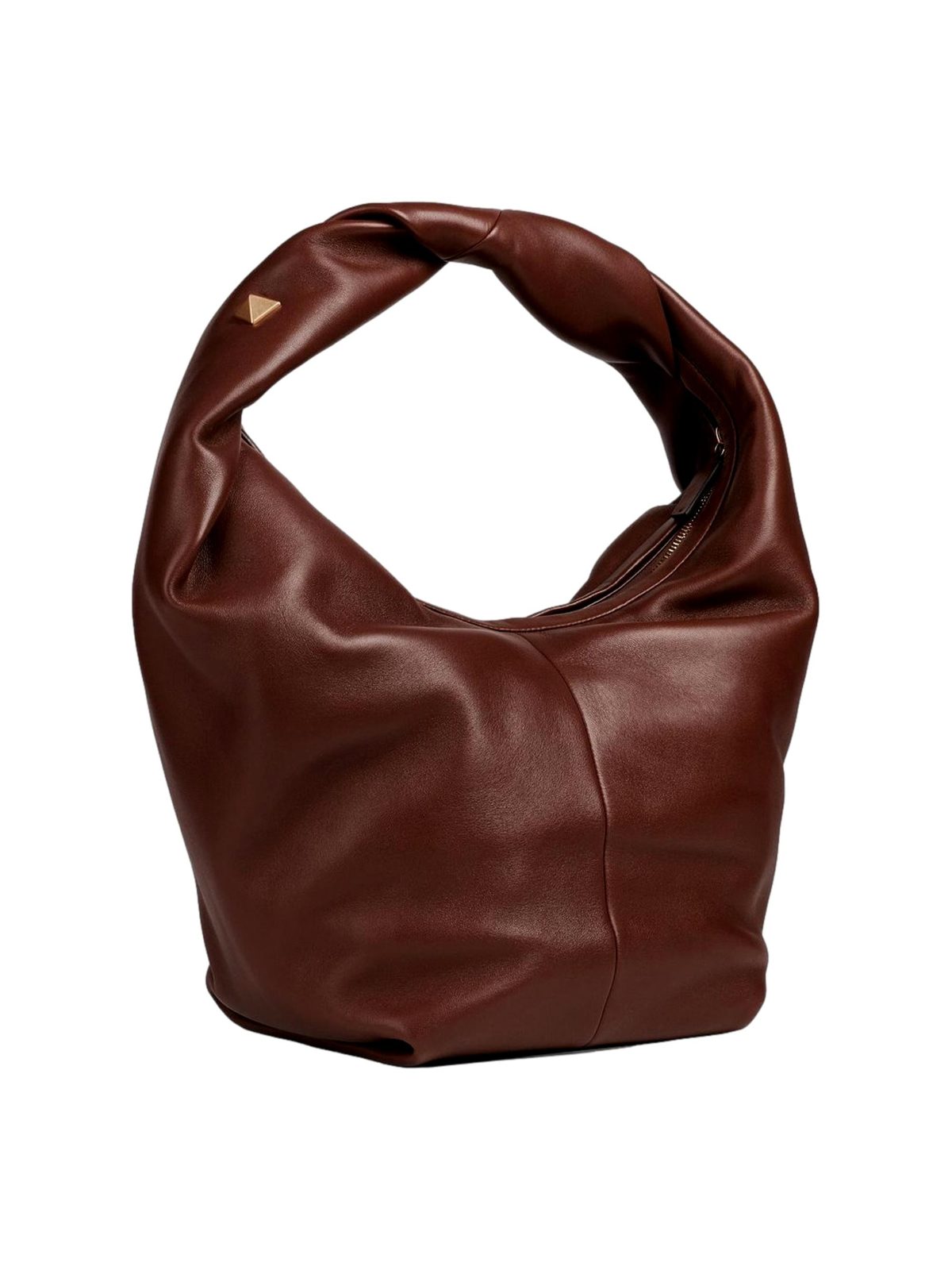 Valentino Garavani Roman Stud Brown Leather Large Hobo Shoulder Bag