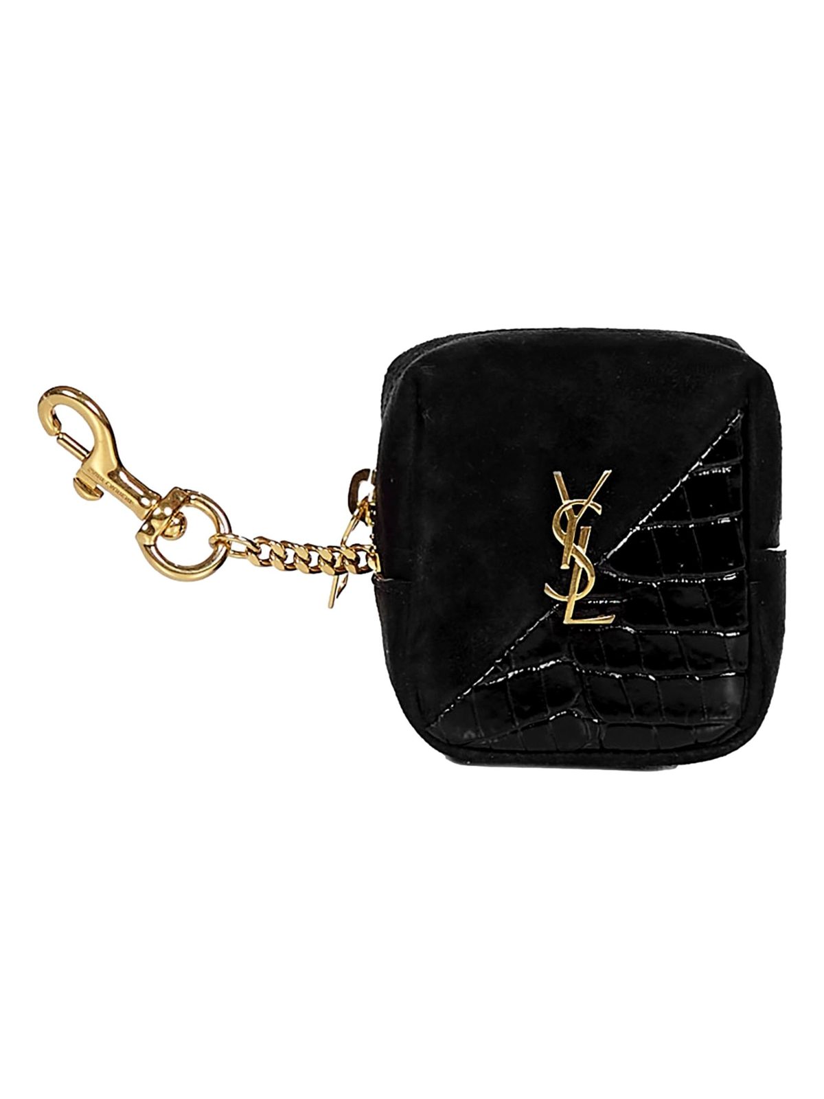 Saint Laurent Jamie YSL Keyring Cube Black Crocodile Print Leather