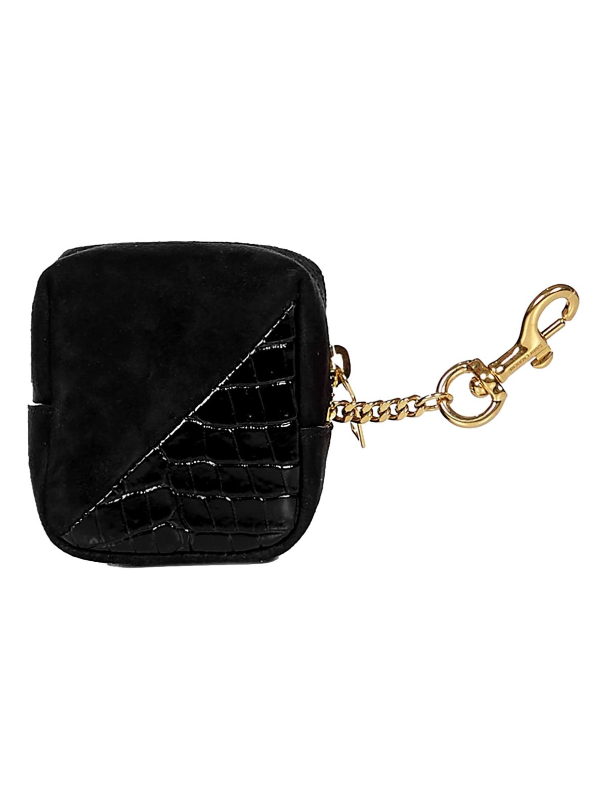 Saint Laurent Jamie YSL Keyring Cube Black Crocodile Print Leather