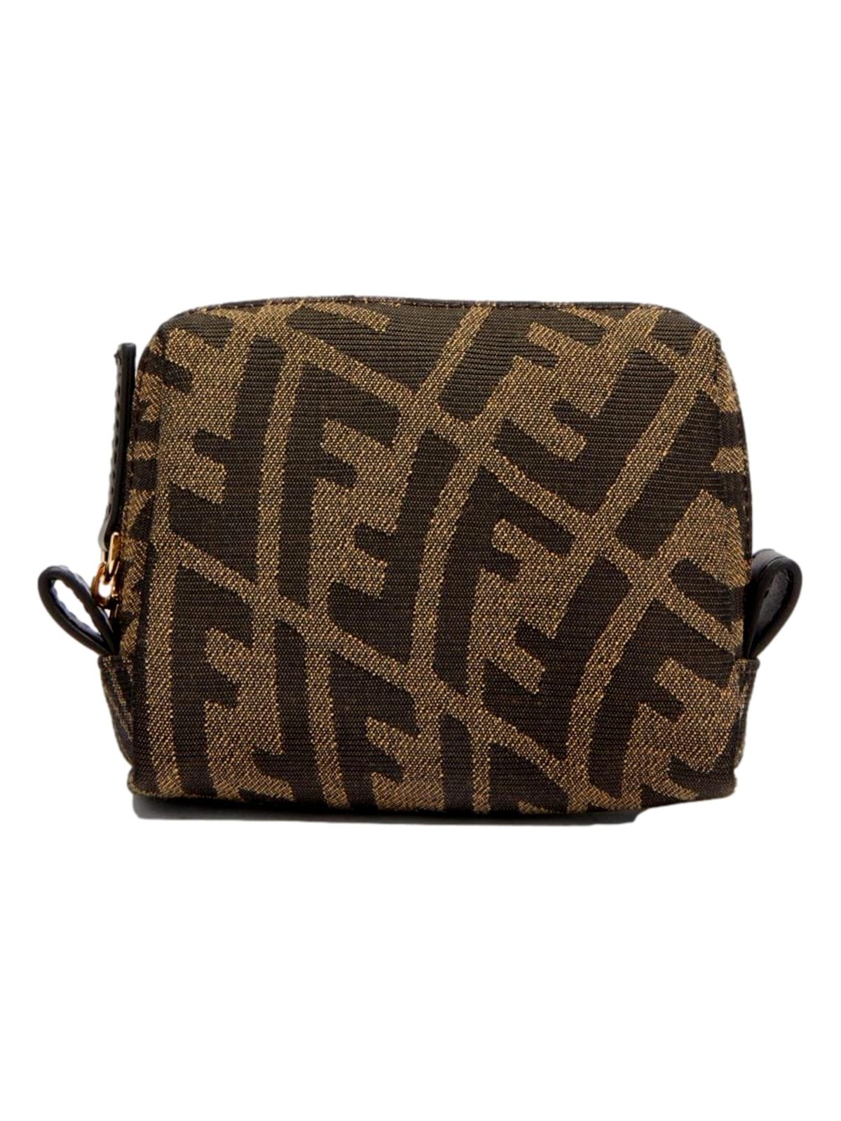 Fendi FF Vertigo Brown Canvas Small Travel Beauty Pouch Clutch Bag
