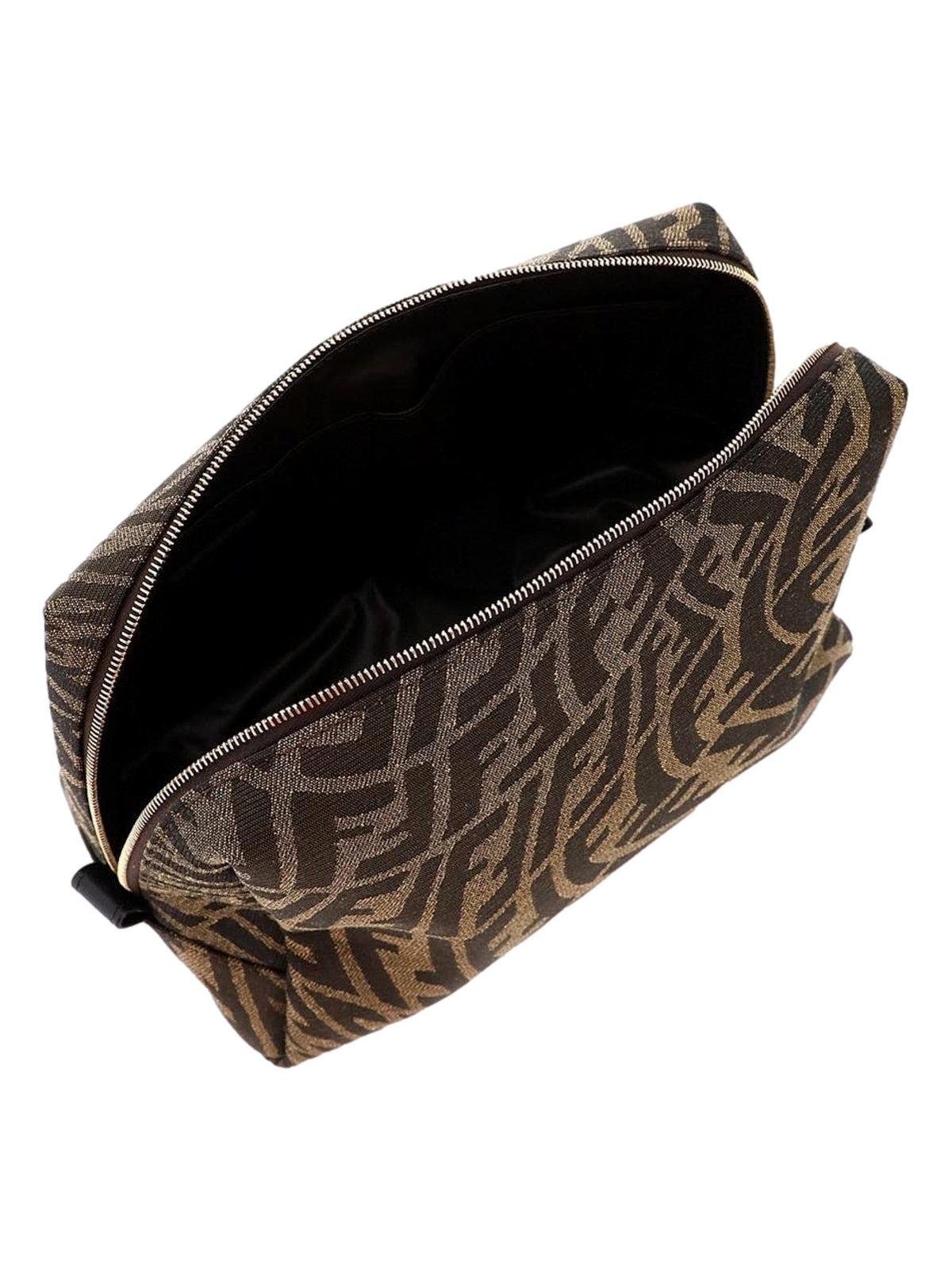 Fendi FF Vertigo Brown Canvas Small Travel Beauty Pouch Clutch Bag