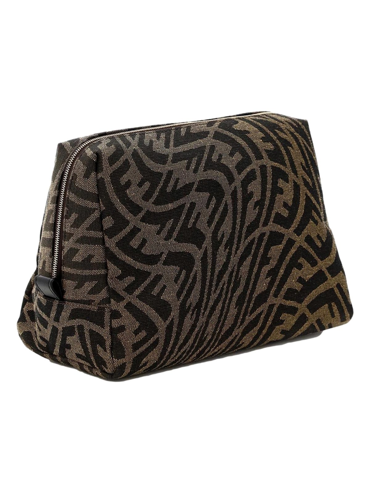 Fendi FF Vertigo Brown Canvas Small Travel Beauty Pouch Clutch Bag