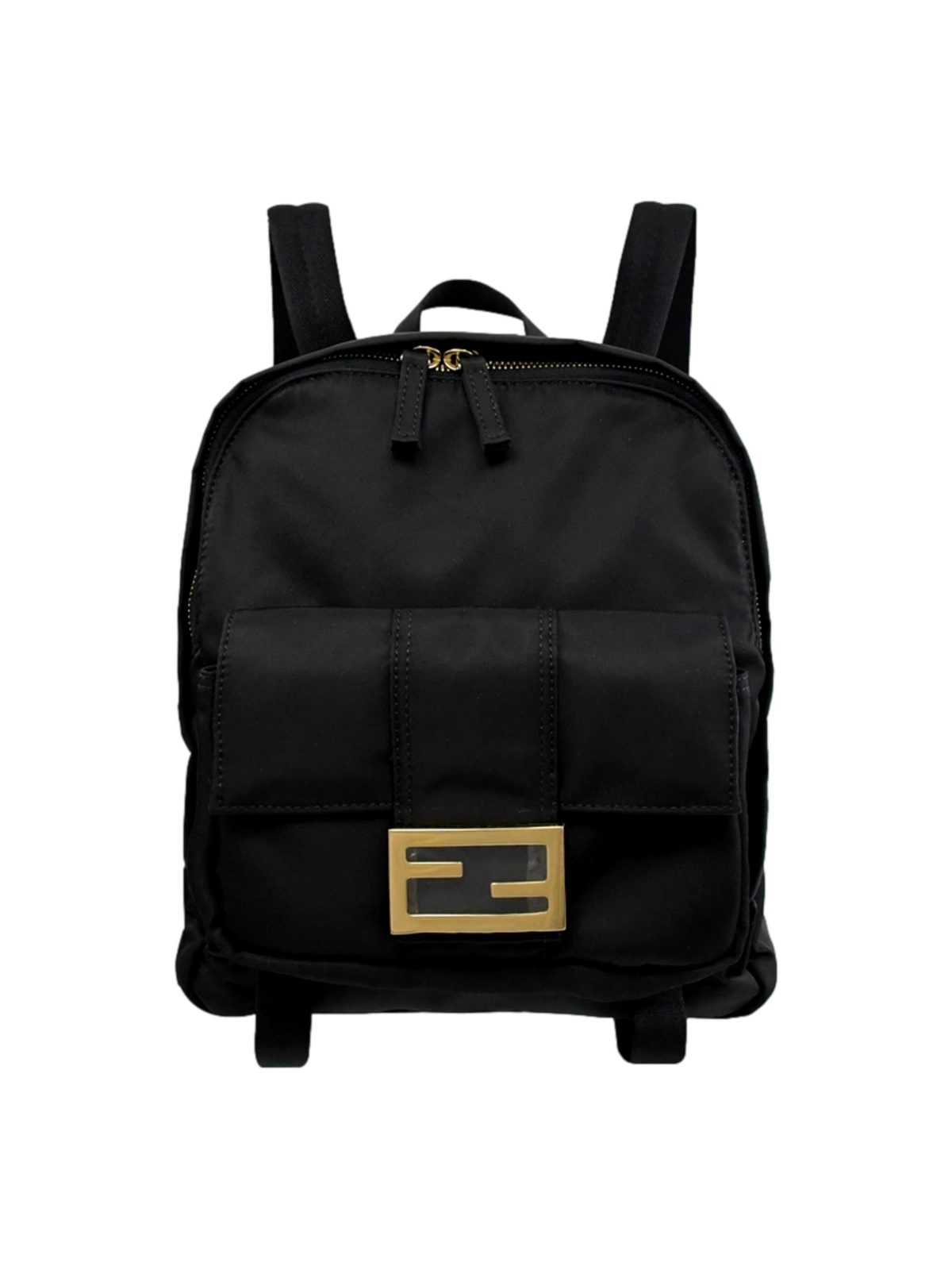 Fendi Baguette Black Nylon Small Backpack Travel Bag Gold Logo