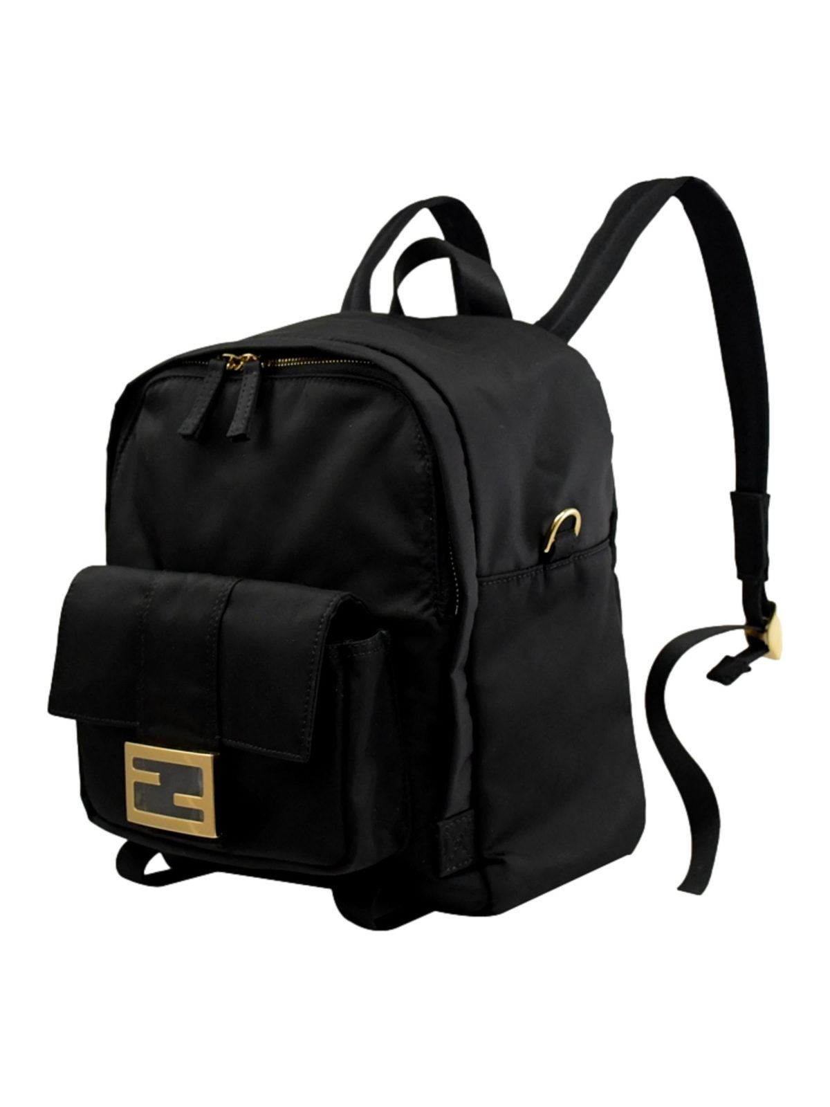 Fendi Baguette Black Nylon Small Backpack Travel Bag Gold Logo