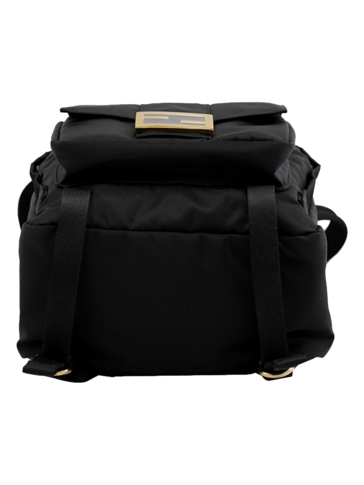 Fendi Baguette Black Nylon Small Backpack Travel Bag Gold Logo