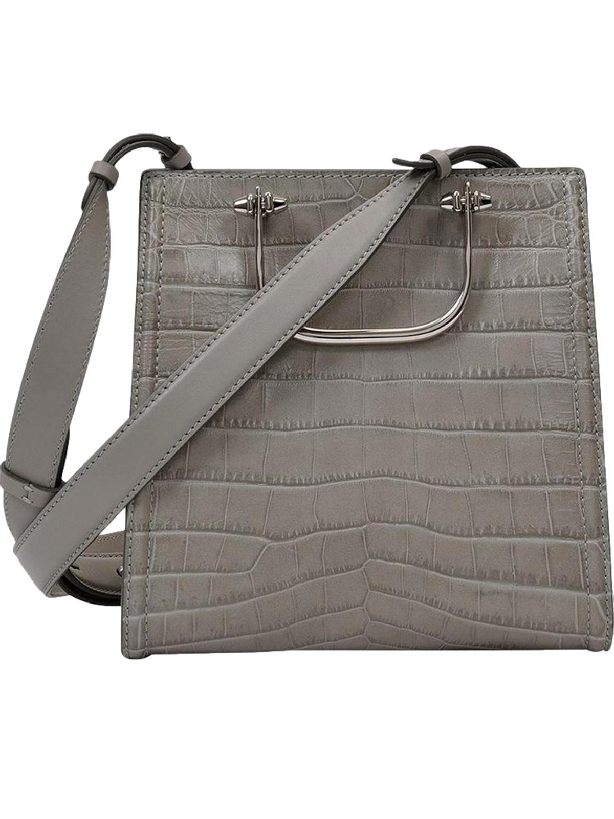 Alexander McQueen The Short Story Grey Croc Print Leather Satchel