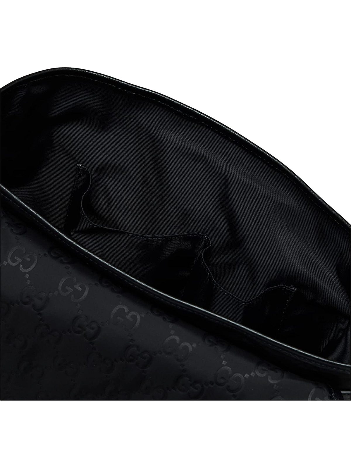 Gucci GG Monogram Nylon Leather Messenger Bag Black Double Buckle Flap