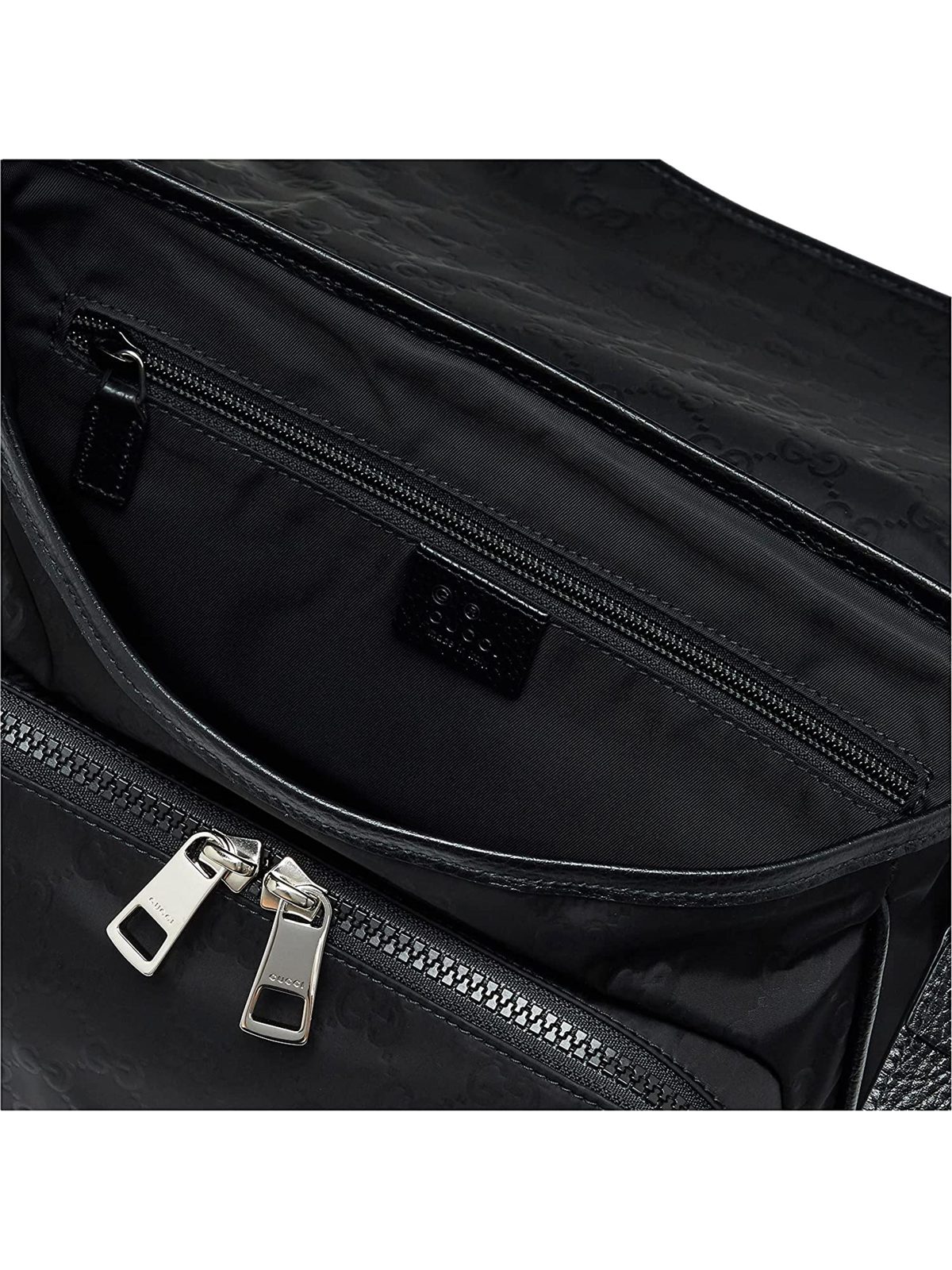 Gucci GG Monogram Nylon Leather Messenger Bag Black Double Buckle Flap