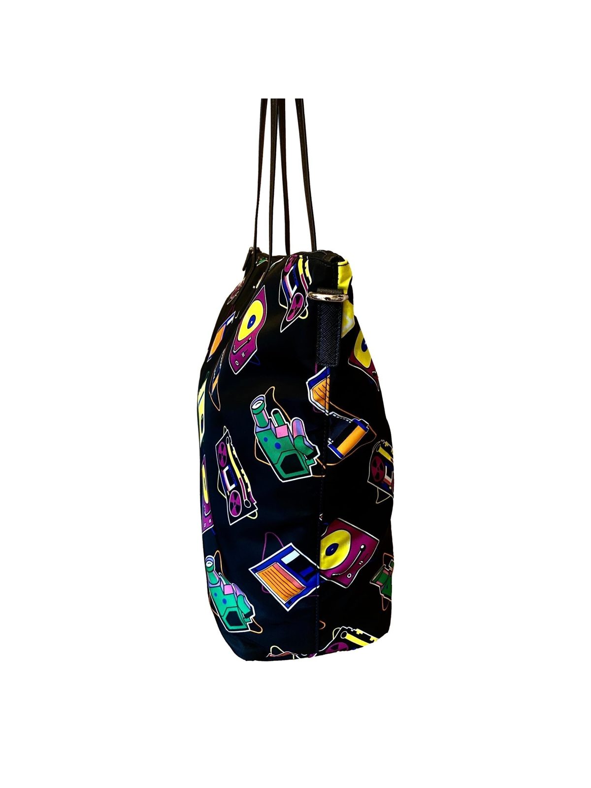 Prada Cassette Print Black Nylon Convertible Tote Shoulder Bag