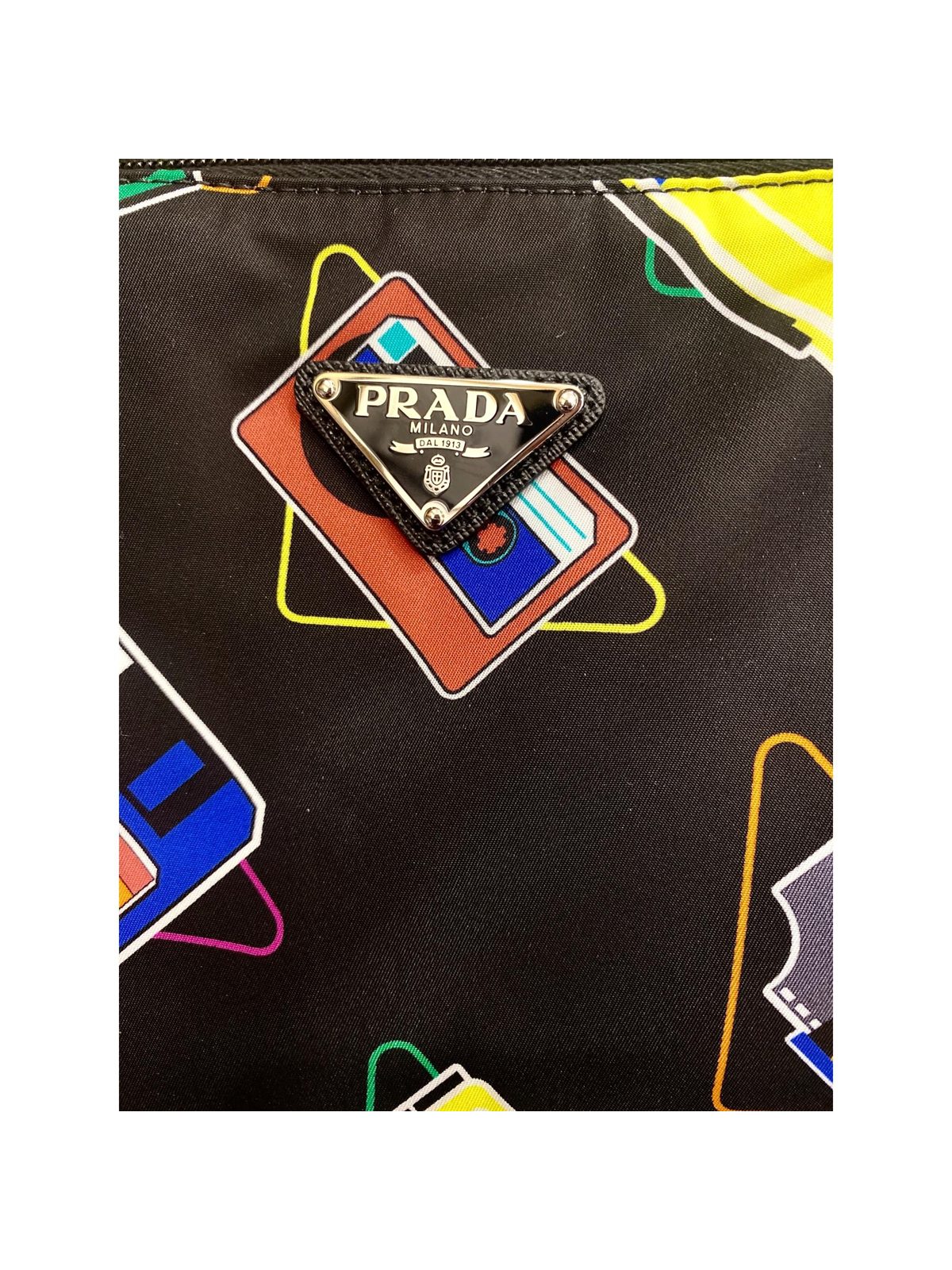 Prada Cassette Print Black Nylon Convertible Tote Shoulder Bag