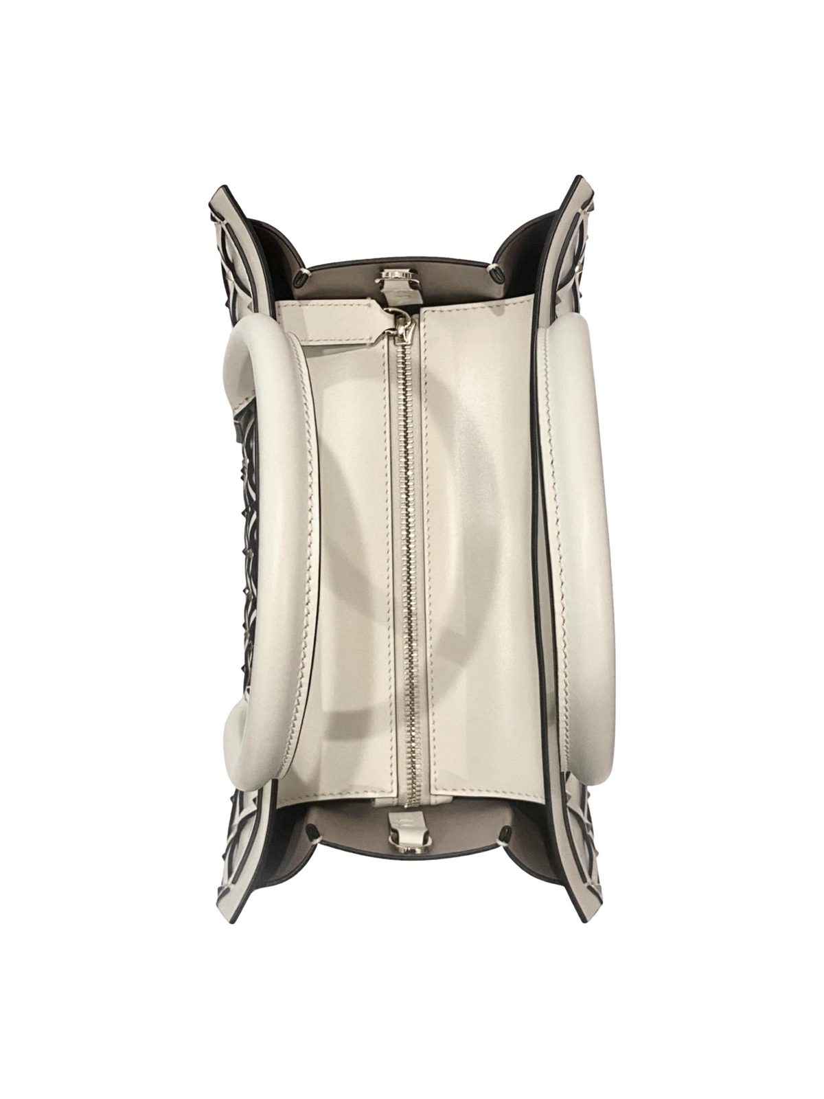 Valentino Garavani Beehive Lattice Ivory Studded Calfskin Leather Crossbody Tote Bag