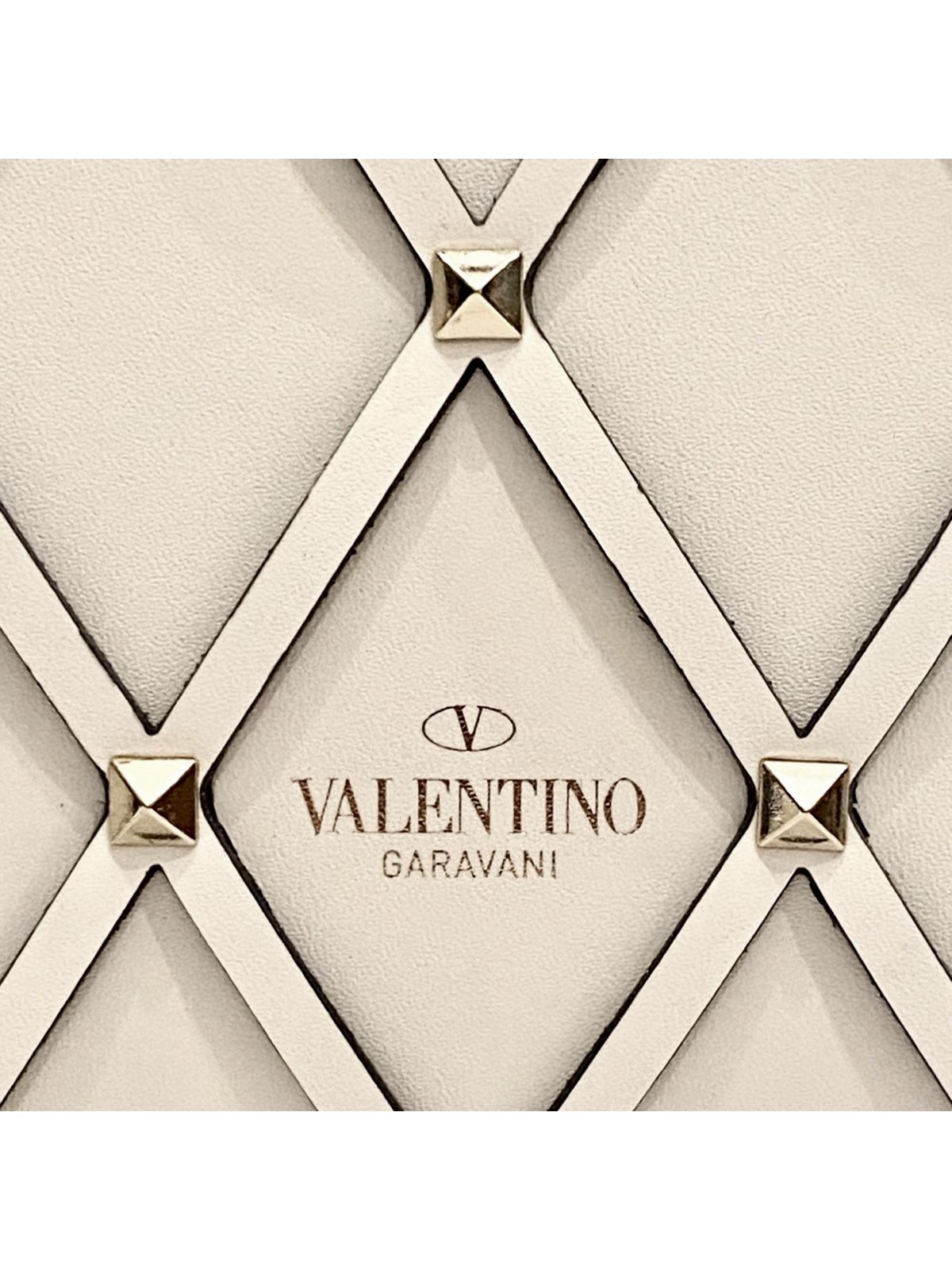 Valentino Garavani Beehive Lattice Ivory Studded Calfskin Leather Crossbody Tote Bag