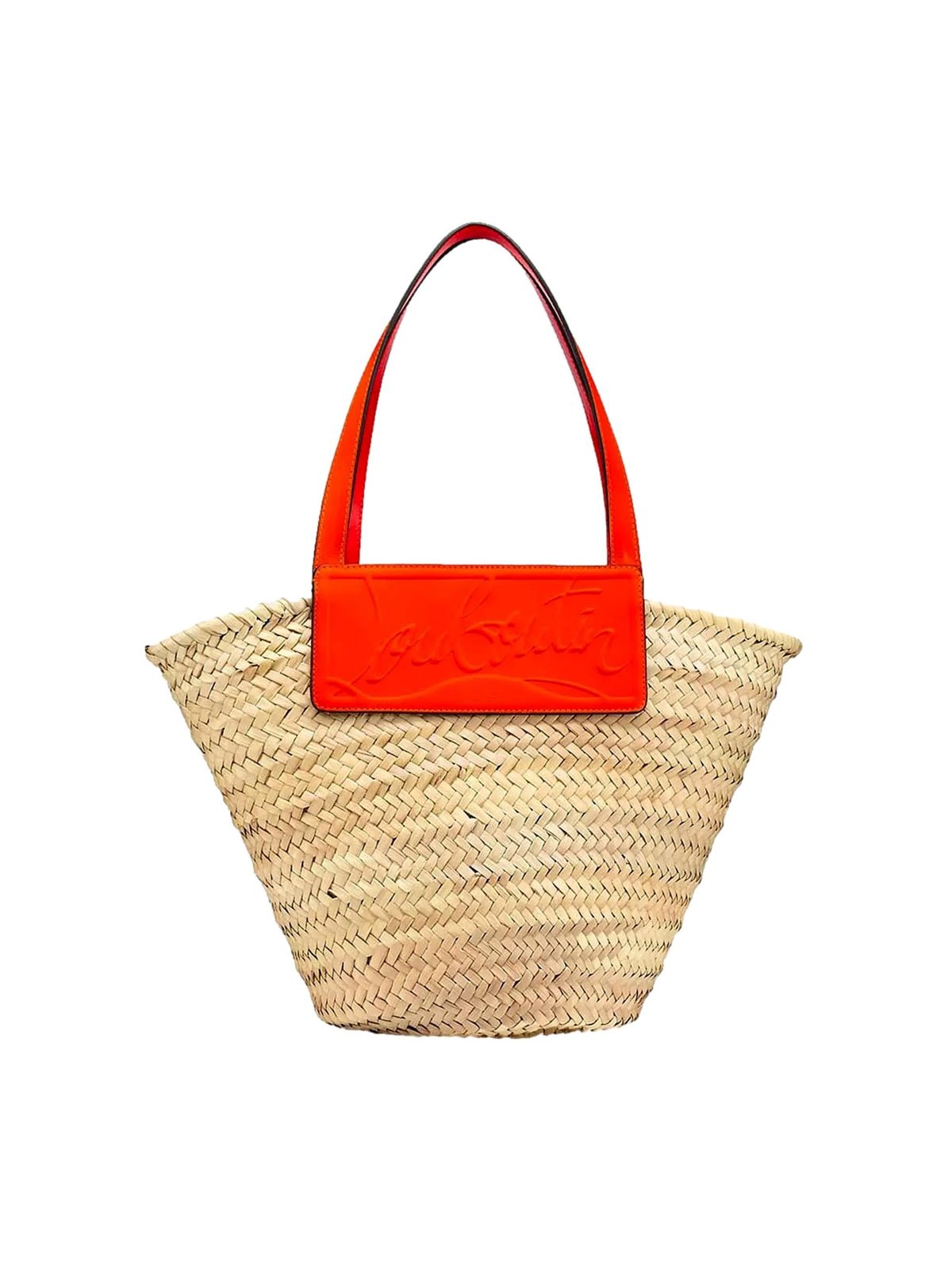Christian Louboutin Loubishore Orange Woven Raffia Large Tote Bag