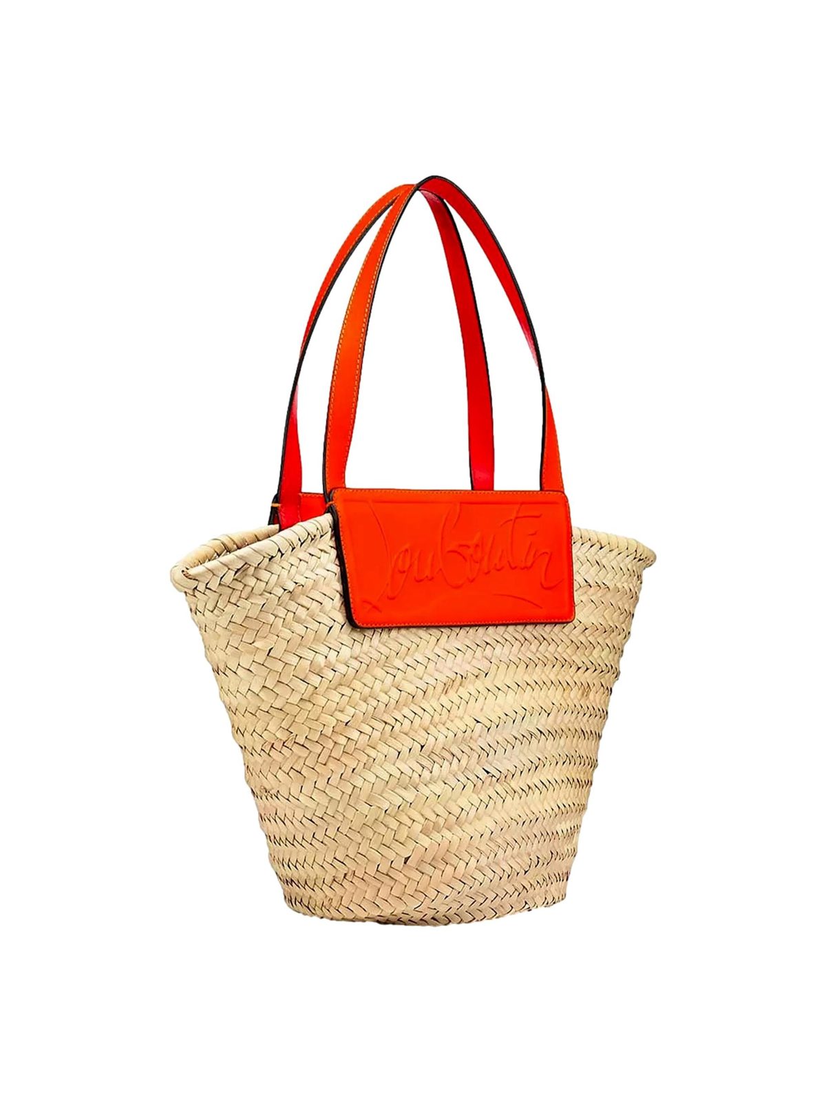 Christian Louboutin Loubishore Orange Woven Raffia Large Tote Bag