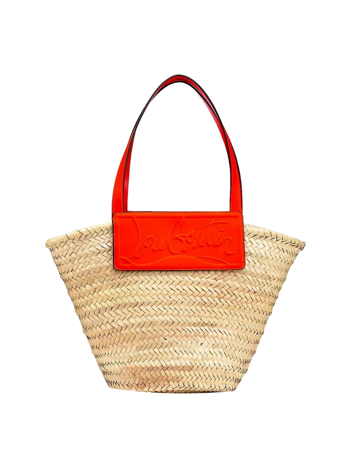 Christian Louboutin Loubishore Orange Woven Raffia Large Tote Bag