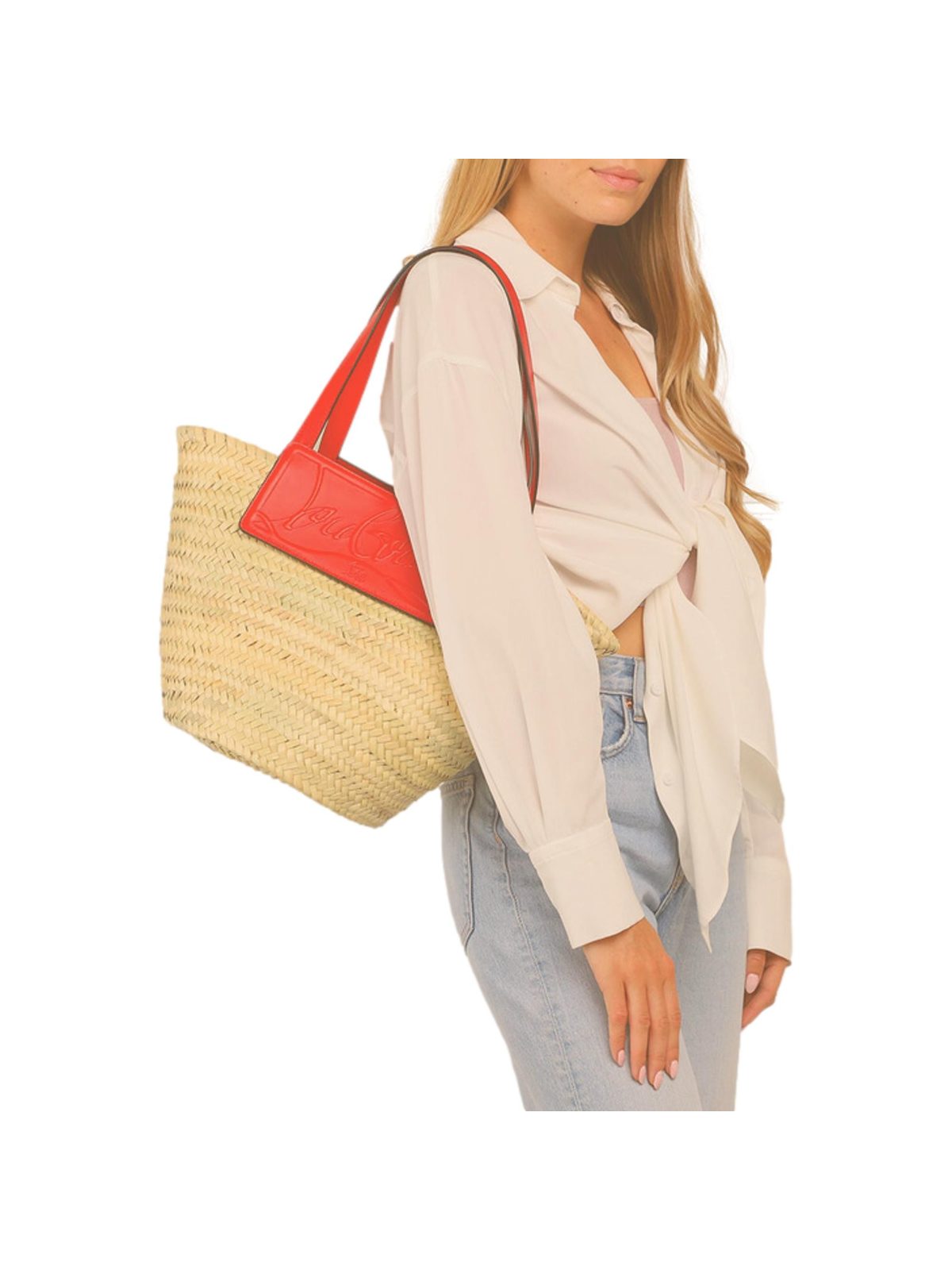 Christian Louboutin Loubishore Orange Woven Raffia Large Tote Bag