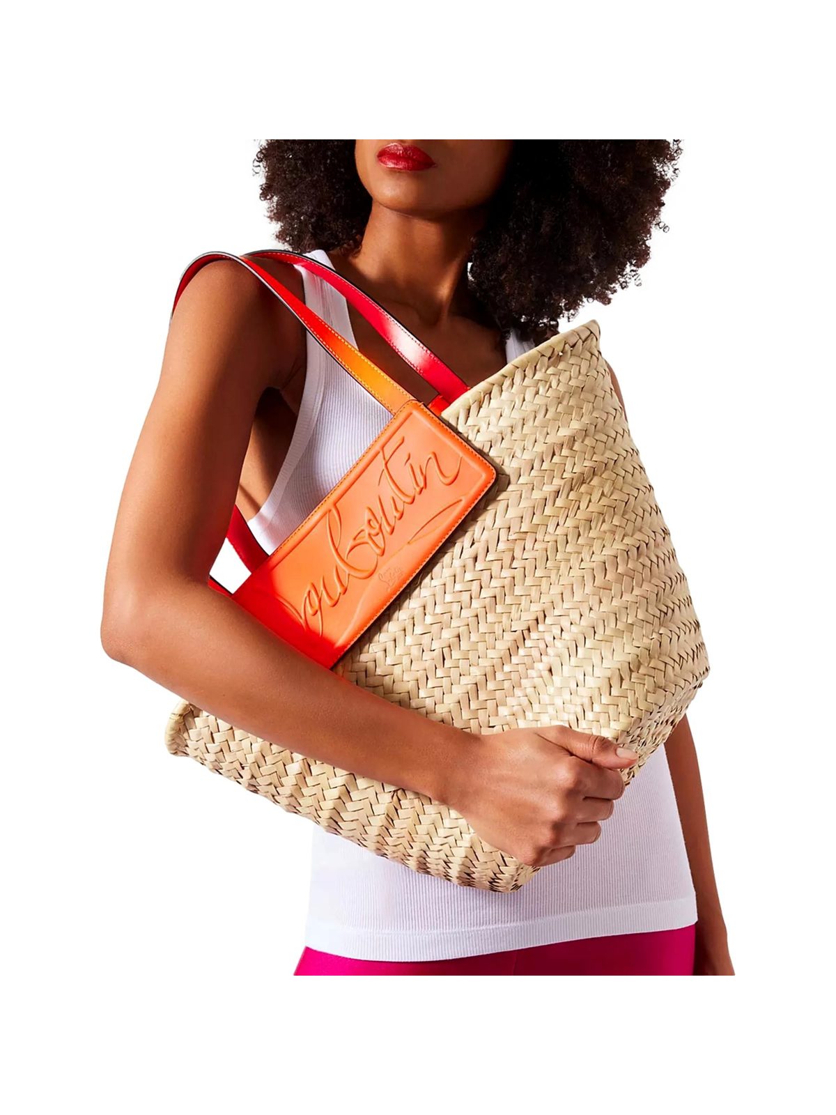 Christian Louboutin Loubishore Orange Woven Raffia Large Tote Bag