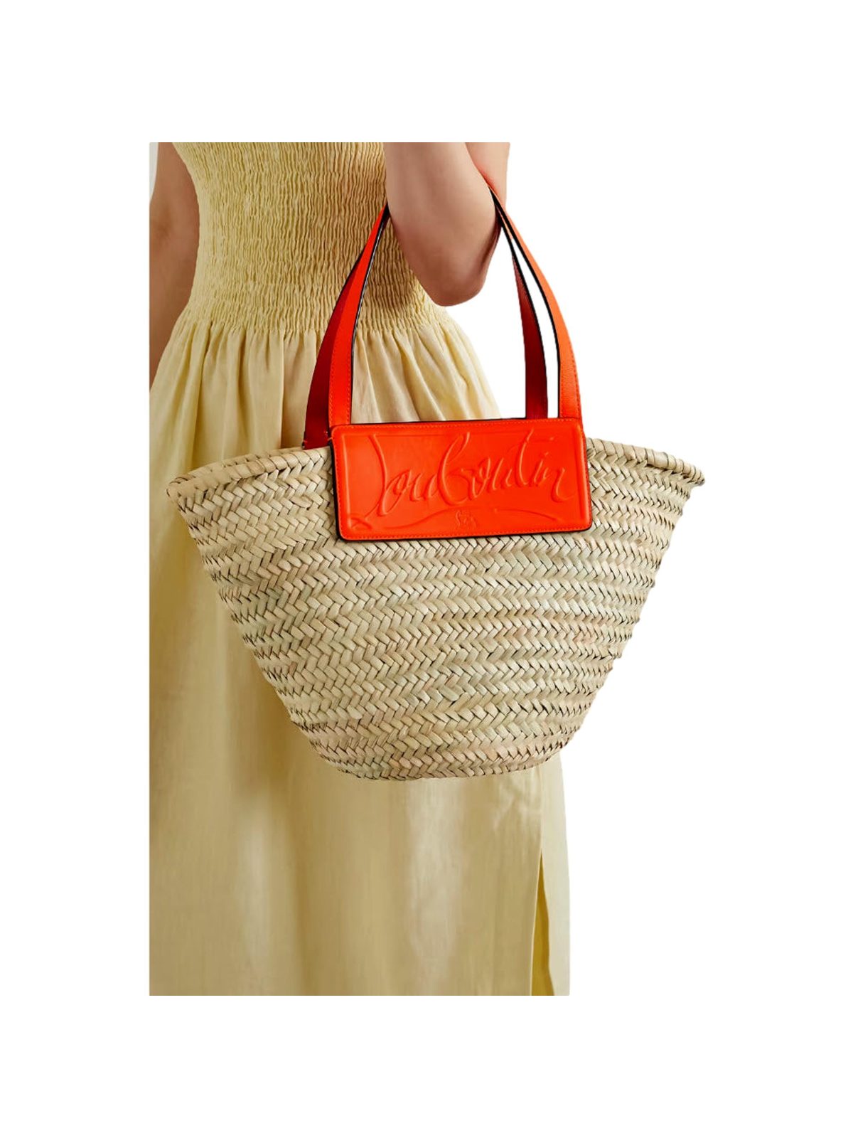 Christian Louboutin Loubishore Orange Woven Raffia Large Tote Bag