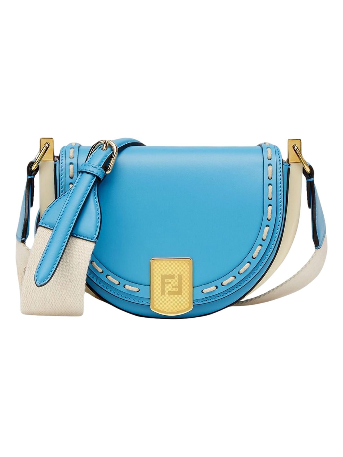 Fendi Moonlight Satchel Crossbody Cyber Blue Leather FF Logo Bag