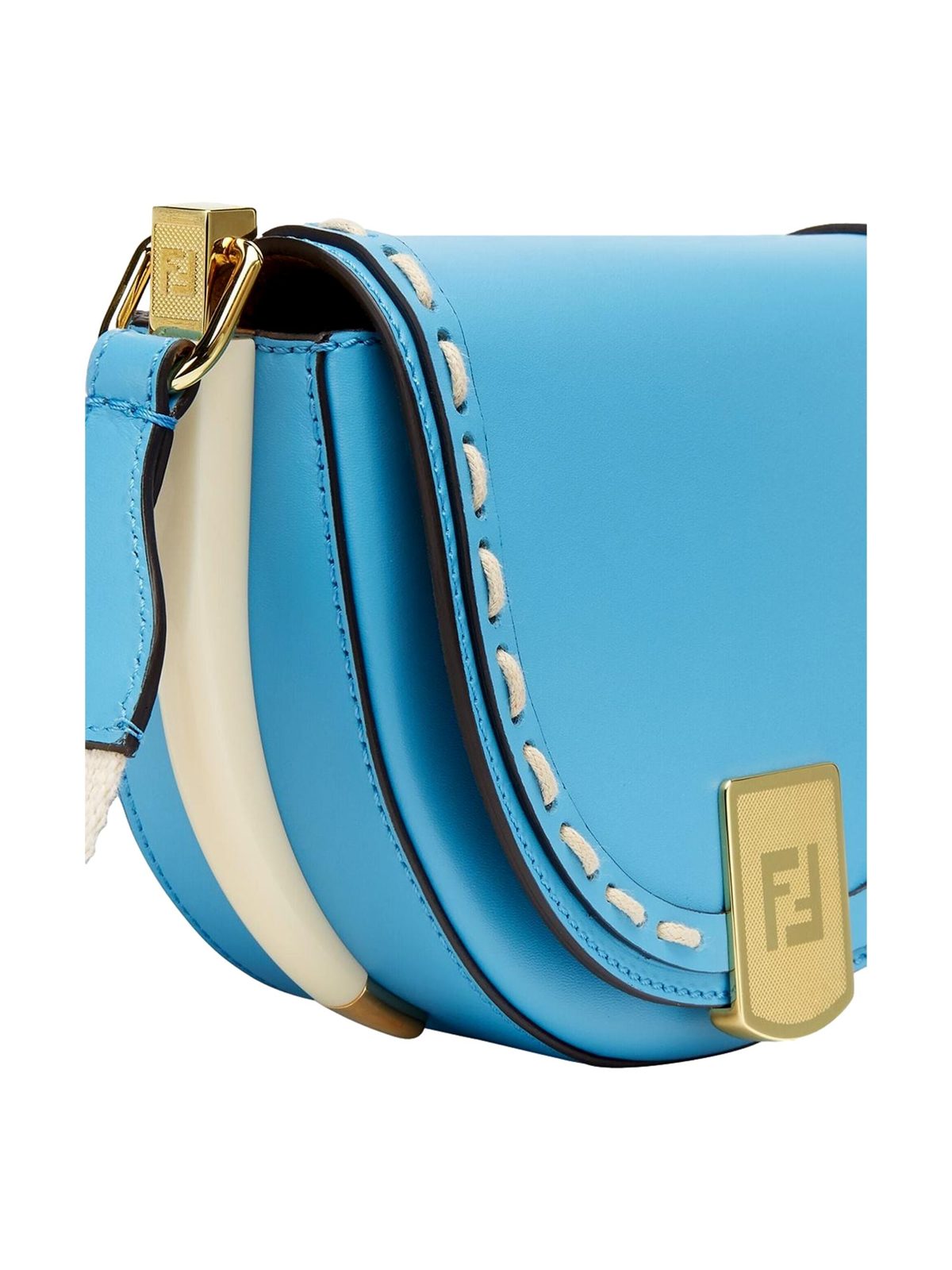 Fendi Moonlight Satchel Crossbody Cyber Blue Leather FF Logo Bag