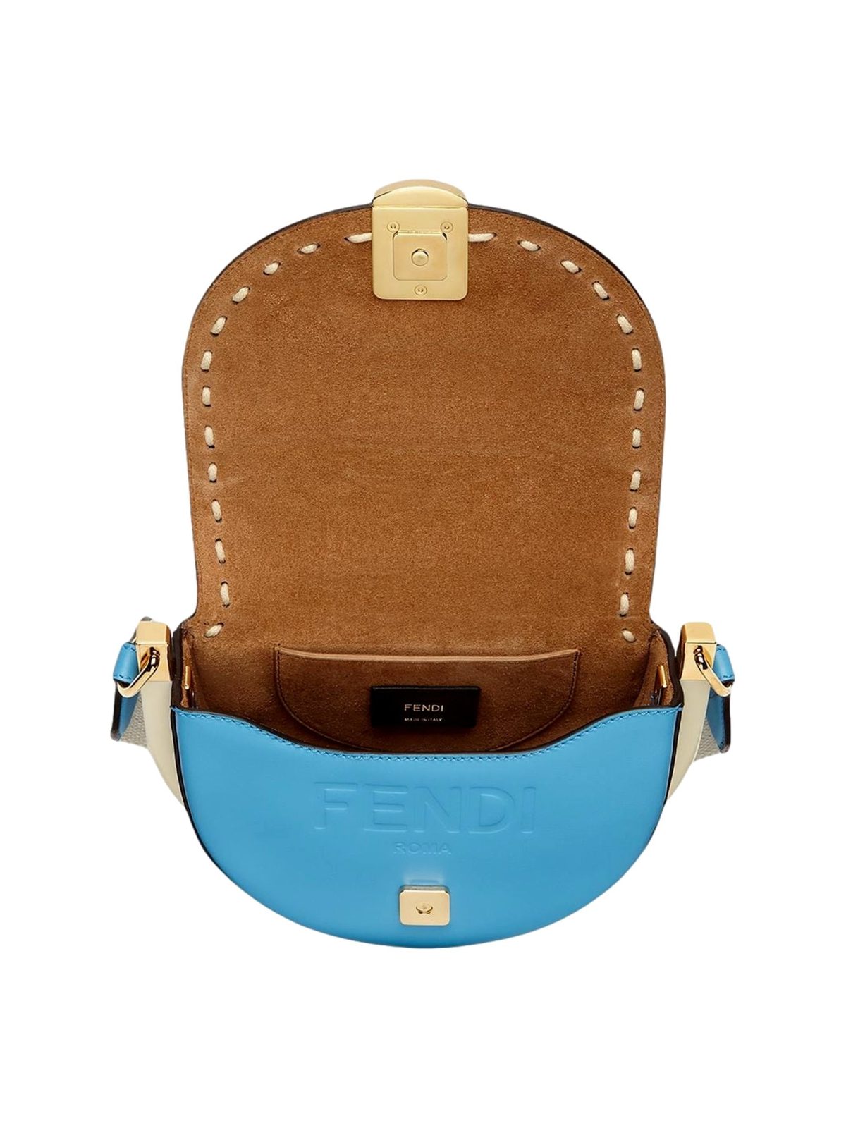 Fendi Moonlight Satchel Crossbody Cyber Blue Leather FF Logo Bag