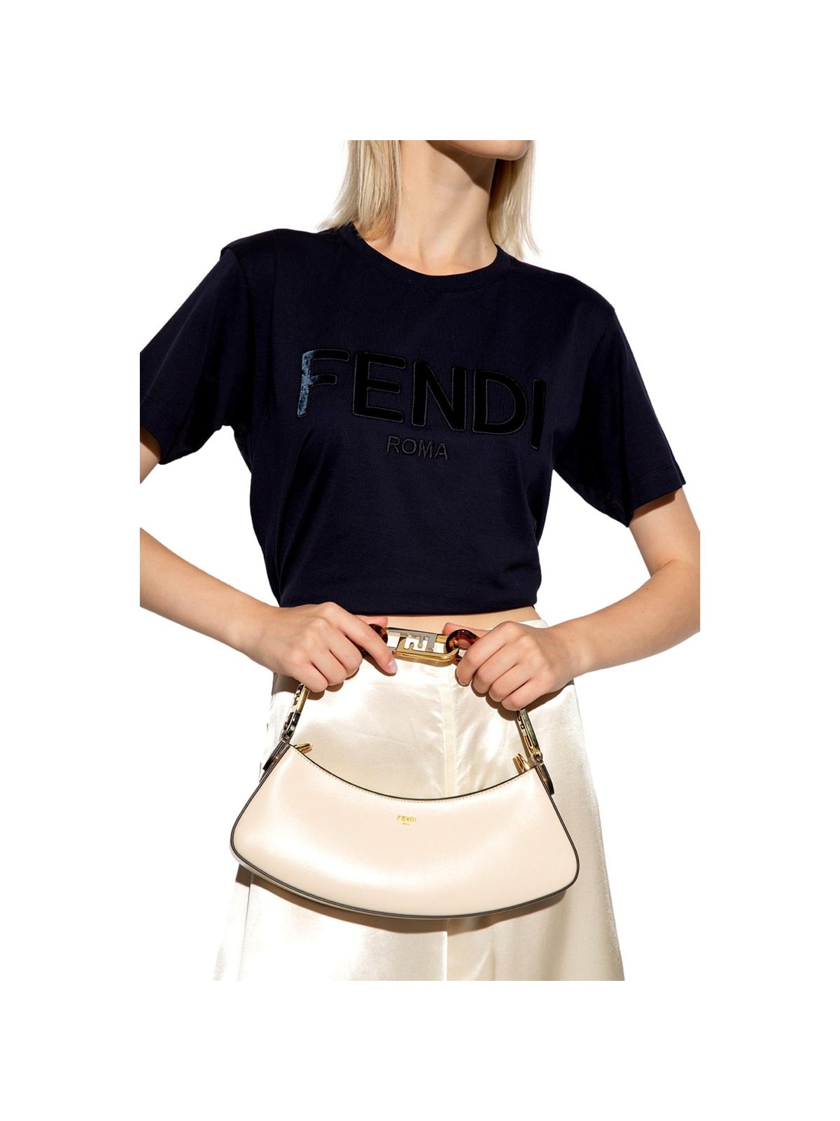 Fendi O’Lock Swing Shoulder Bag Ivory Calfskin Leather
