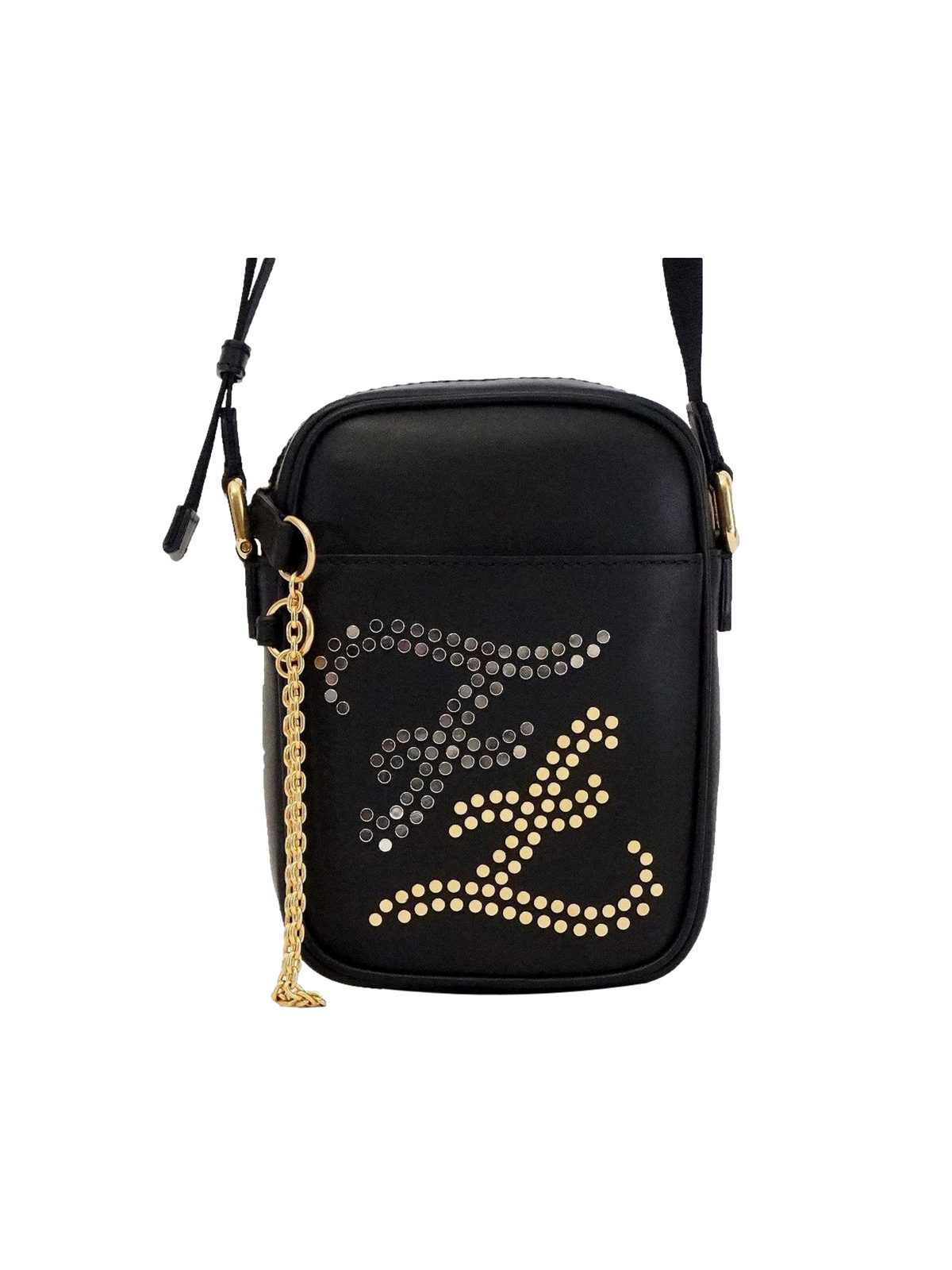 Fendi Karligraphy Studded Black Leather Small Crossbody Bag