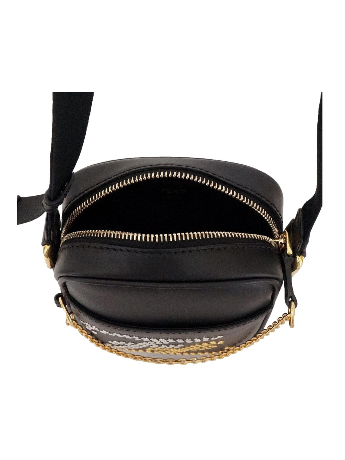 Fendi Karligraphy Studded Black Leather Small Crossbody Bag