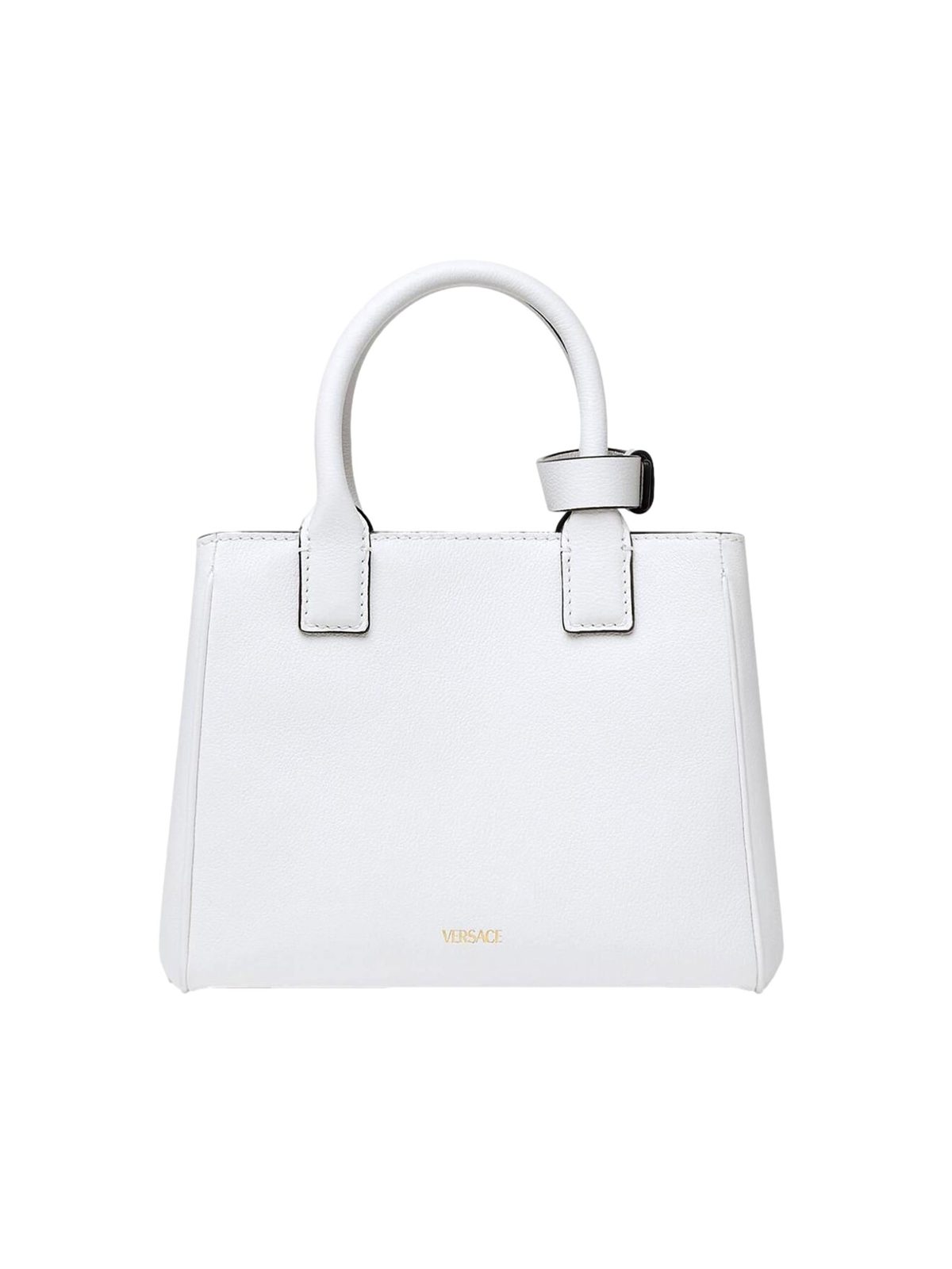 Versace La Medusa White Leather Small Crossbody Tote Bag Gold Plaque Chain