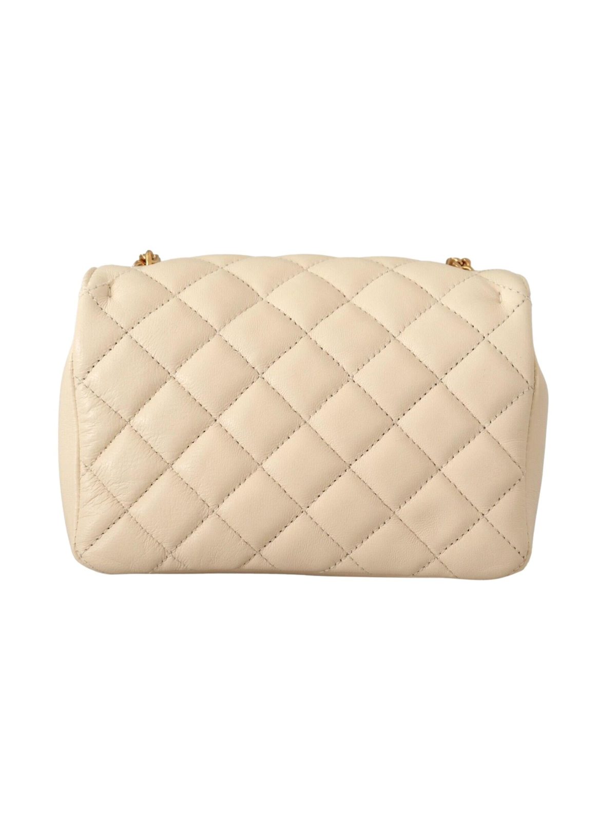 Versace La Medusa Nappa Quilted Beige Leather Small Crossbody Bag Gold Chain