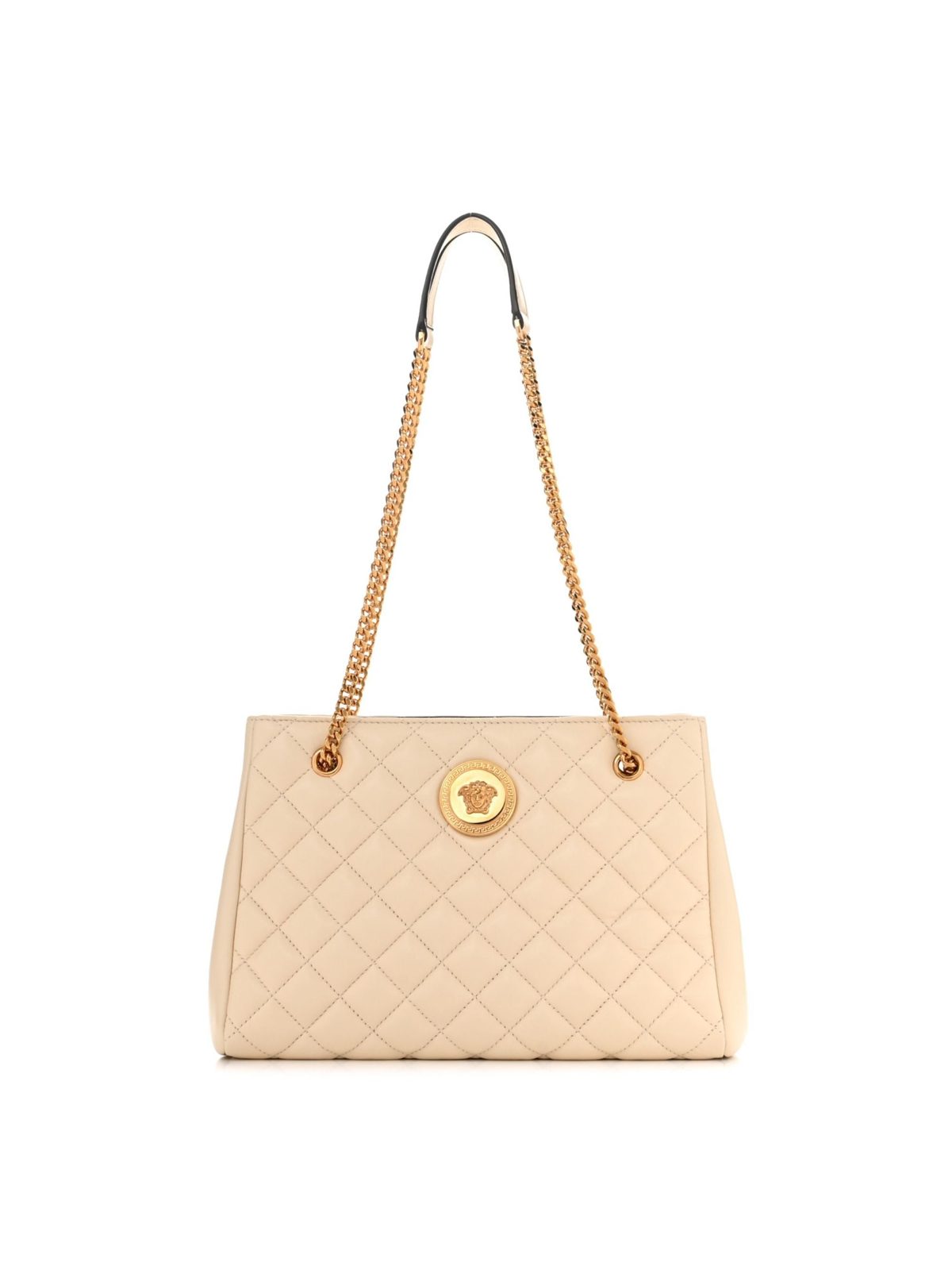 Versace La Medusa Nappa Quilted Beige Leather Large Tote Bag