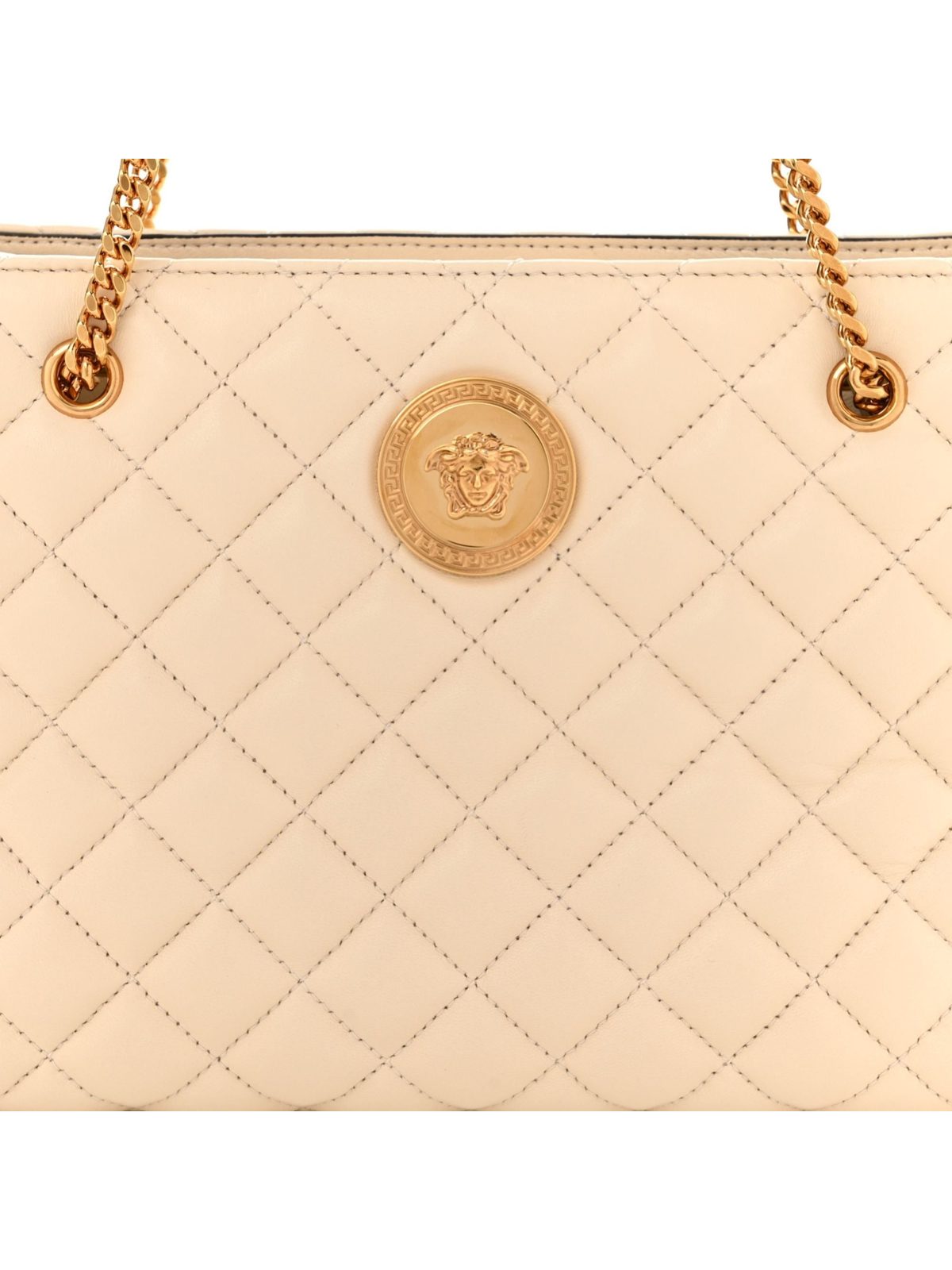 Versace La Medusa Nappa Quilted Beige Leather Large Tote Bag