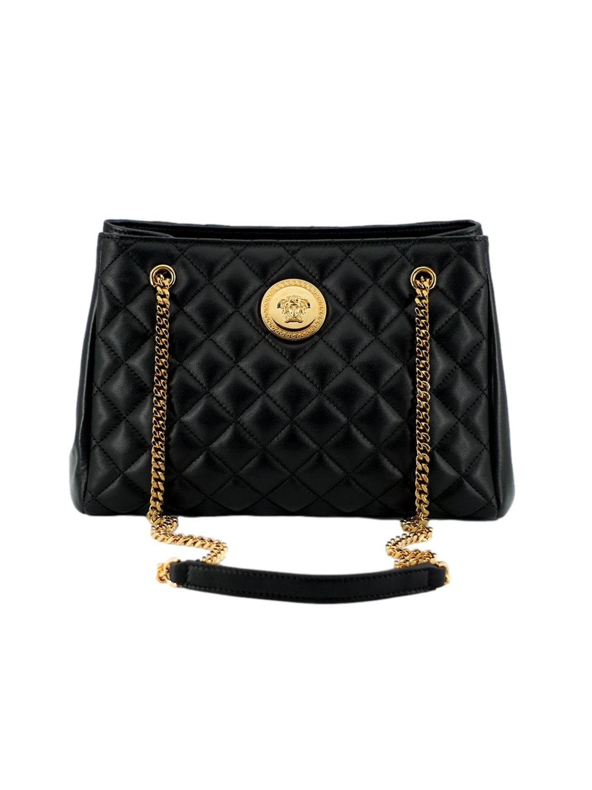 Versace La Medusa Black Quilted Nappa Leather Large Tote Bag