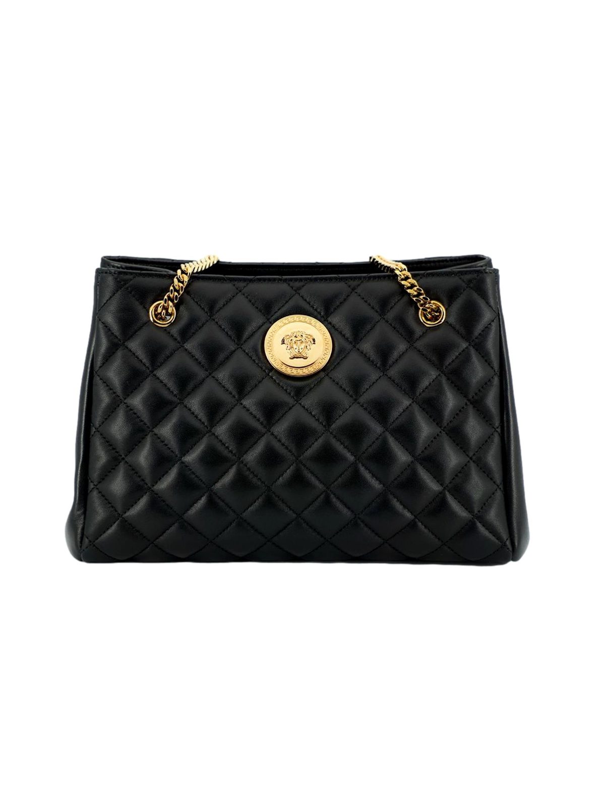 Versace La Medusa Black Quilted Nappa Leather Large Tote Bag