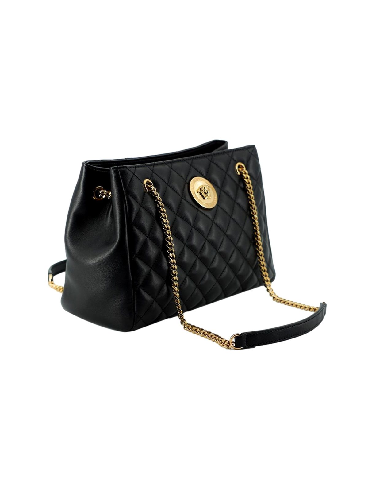 Versace La Medusa Black Quilted Nappa Leather Large Tote Bag