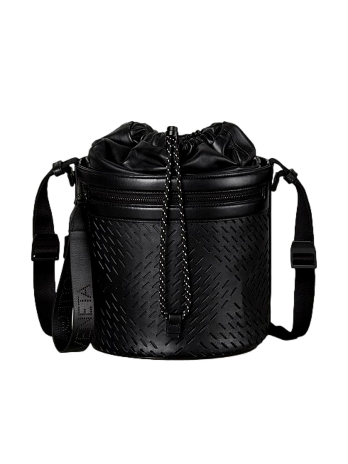 Bottega Veneta Perforated Black Nappa Leather Drawstring Bucket Crossbody Bag