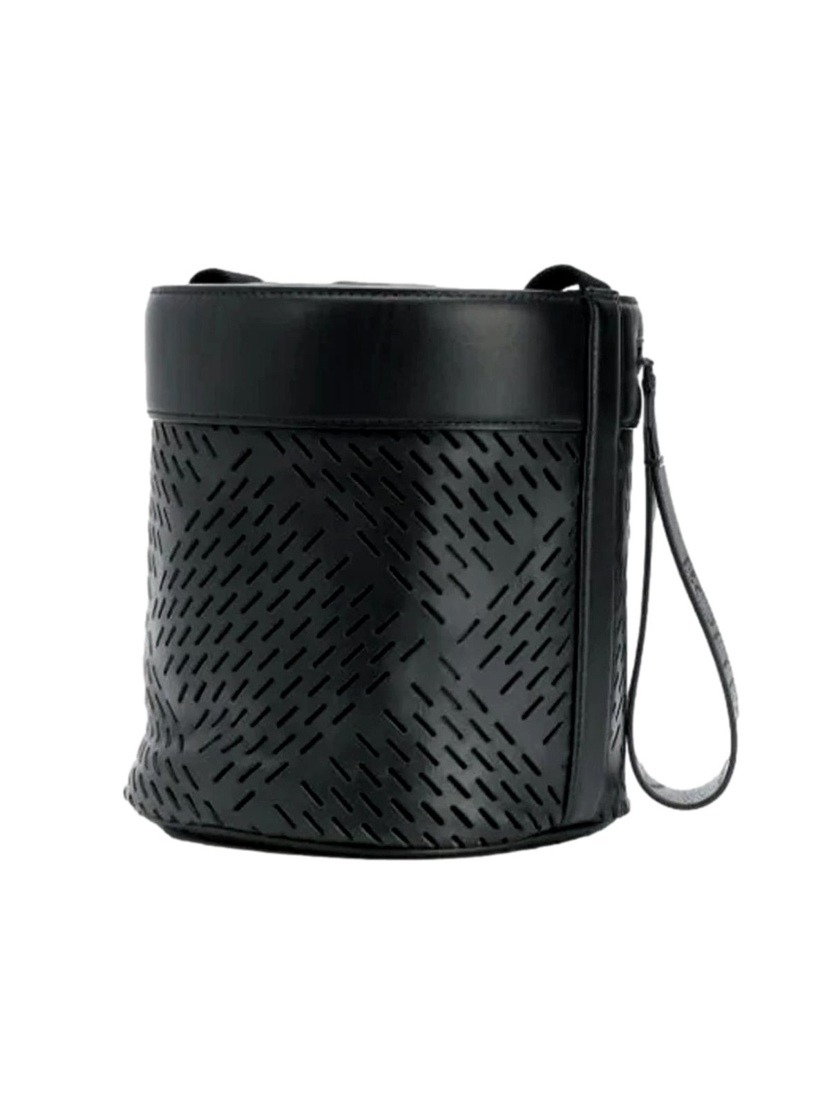 Bottega Veneta Perforated Black Nappa Leather Drawstring Bucket Crossbody Bag