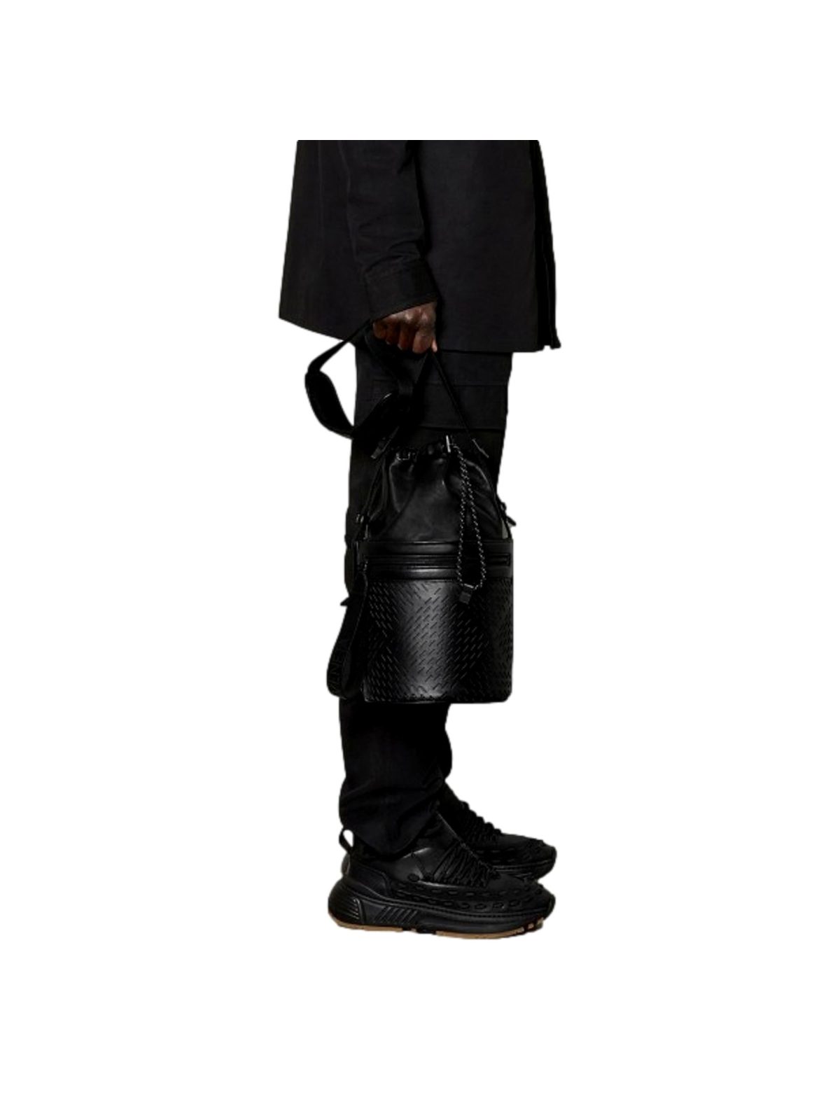 Bottega Veneta Perforated Black Nappa Leather Drawstring Bucket Crossbody Bag
