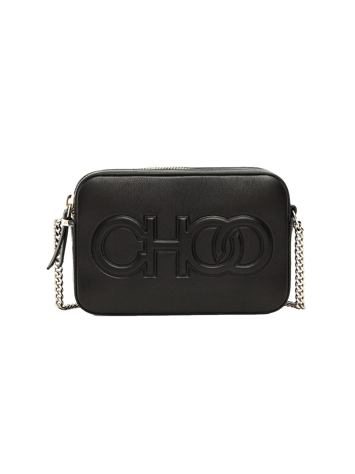 Jimmy Choo Balti Camera Crossbody Bag Black Embossed Leather Chain Strap
