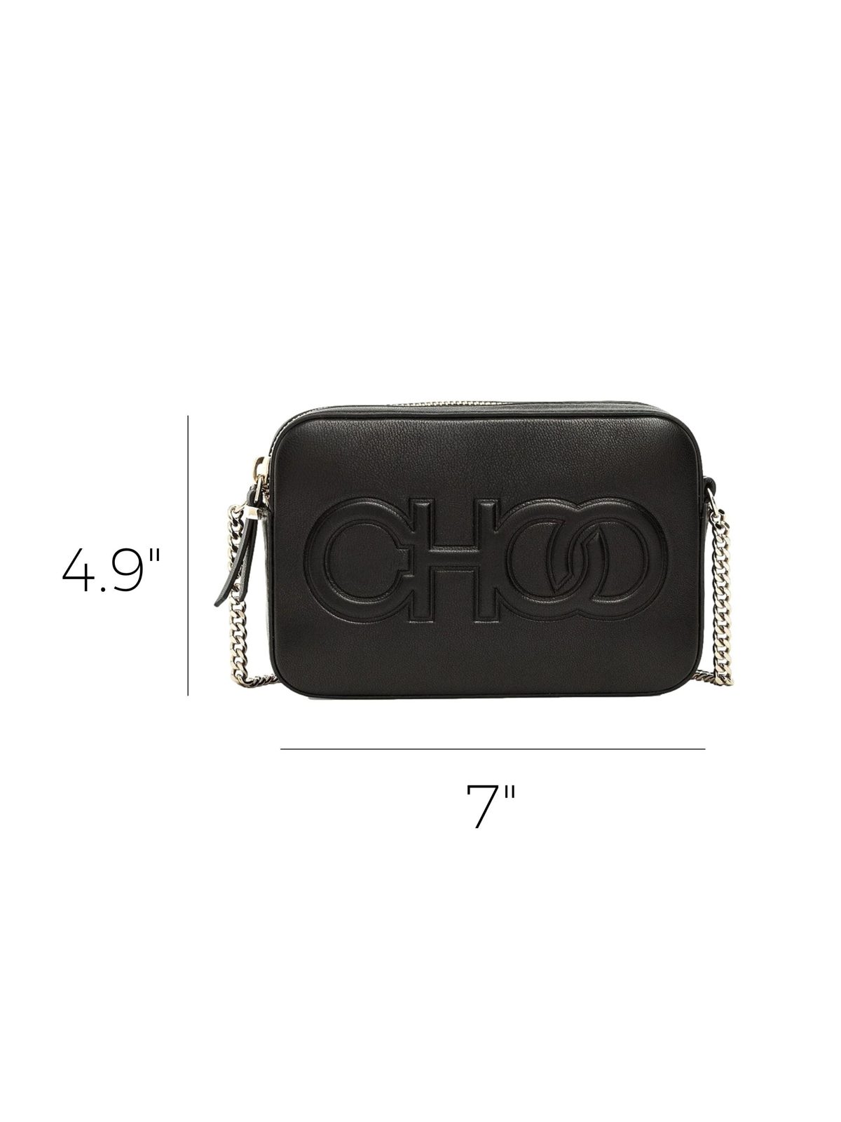 Jimmy Choo Balti Camera Crossbody Bag Black Embossed Leather Chain Strap