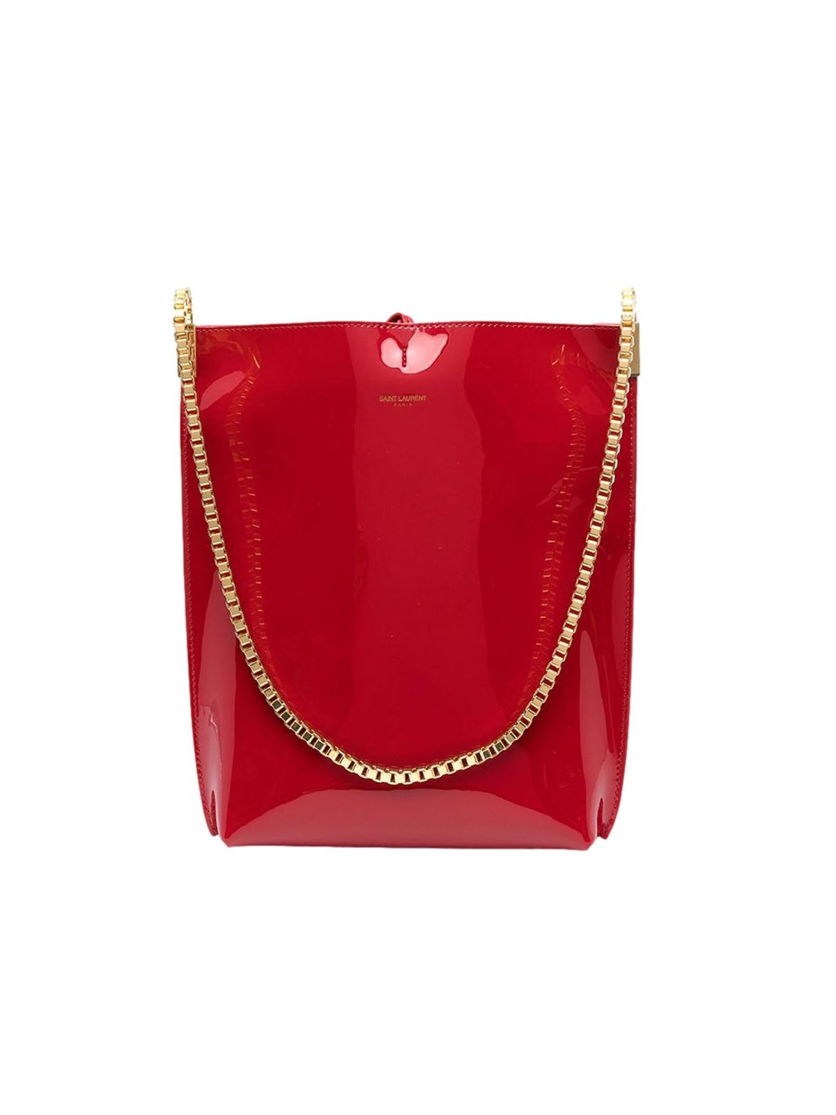 Saint Laurent Suzanne Red Patent Leather Small Chain Hobo Bag