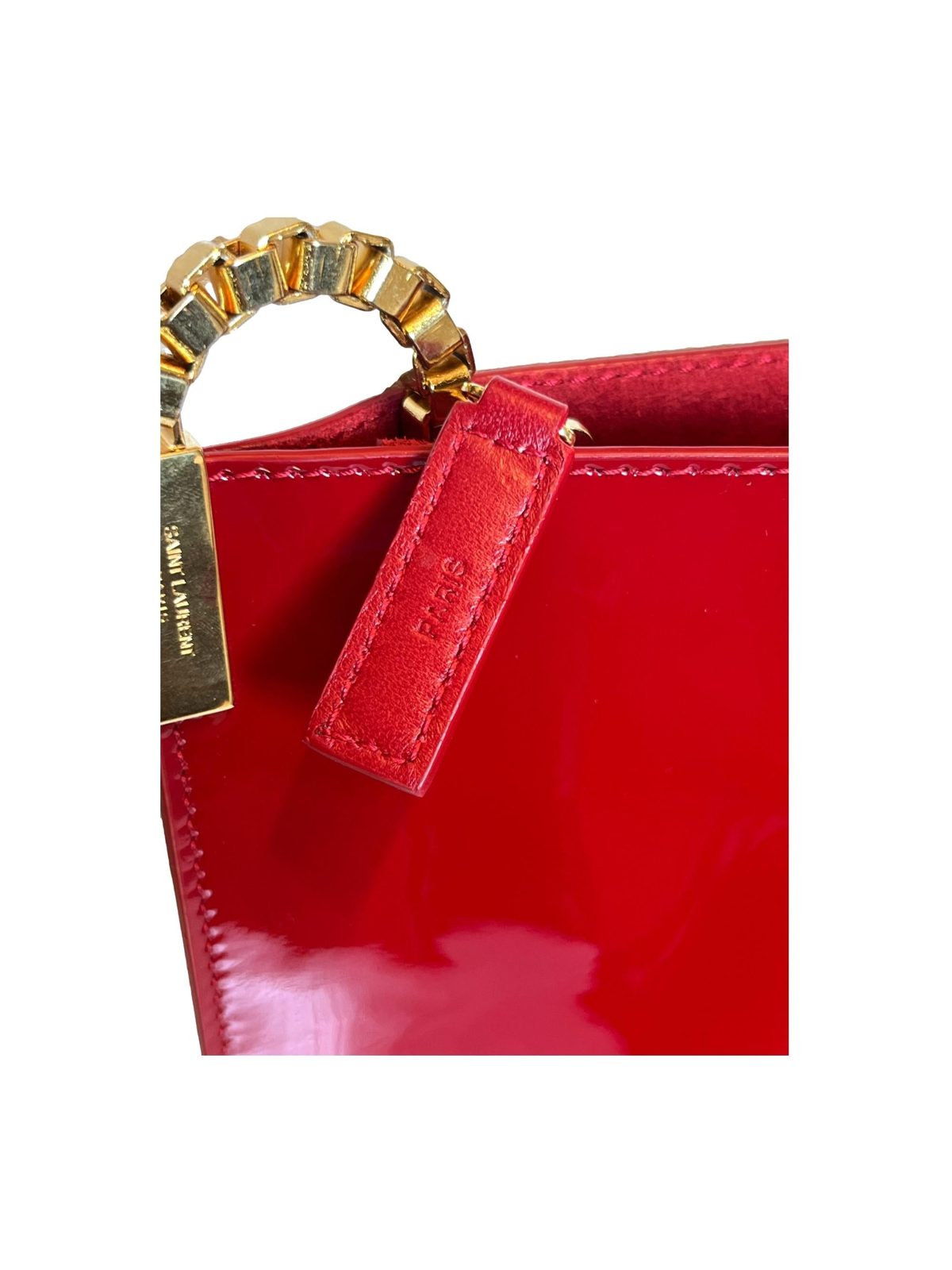 Saint Laurent Suzanne Red Patent Leather Small Chain Hobo Bag